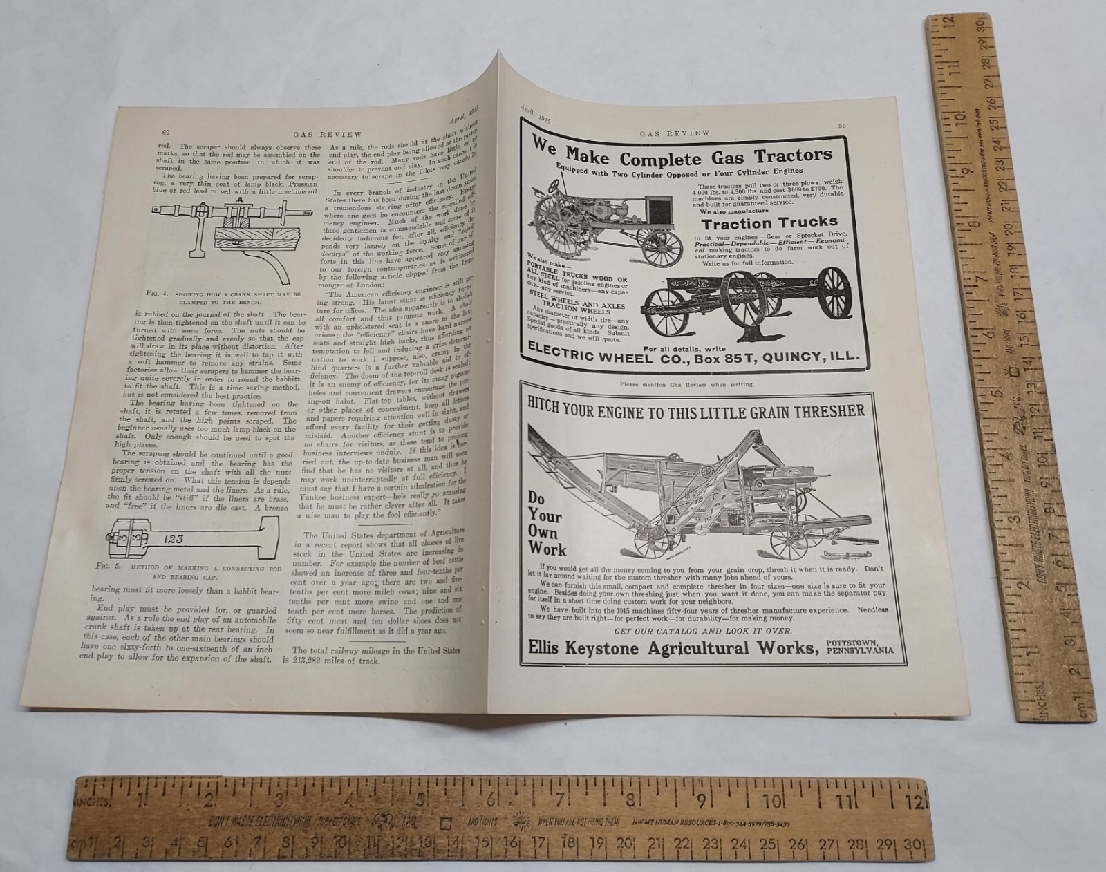 1915 – Ellis Keystone Ag Works – GRAIN THRESHER – magazine ad – listing #5892