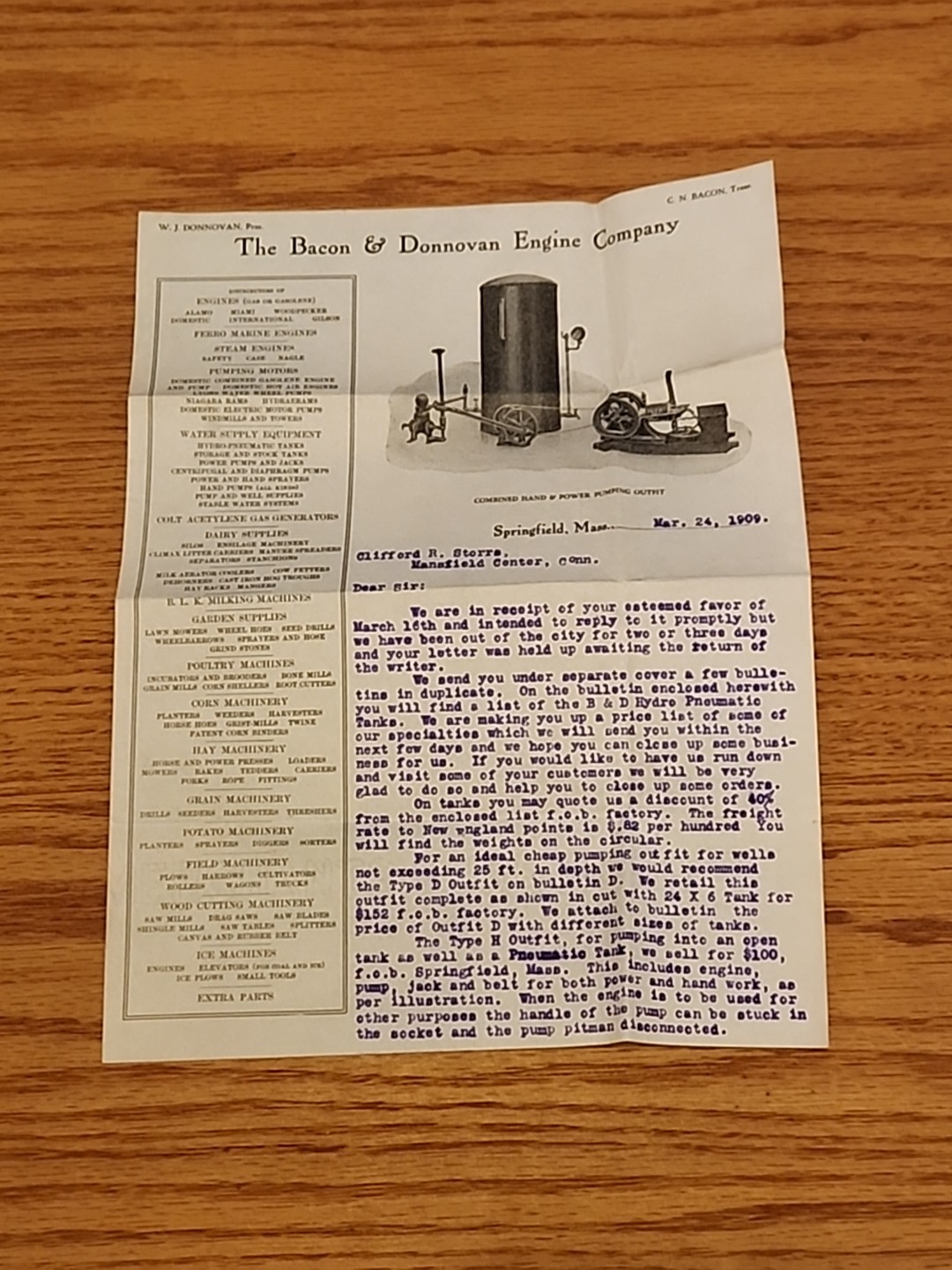 Bacon & Donnovan Engine Co Letterhead Alamo Miami Woodpecker Domestic Gilson