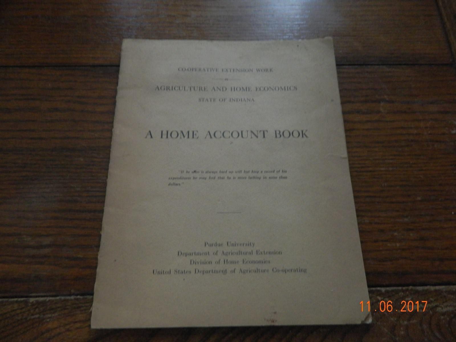 PURDUE UNIVERSITY ANTIQUE HOME ACCOUNT BOOK 1920&rsquo;S
