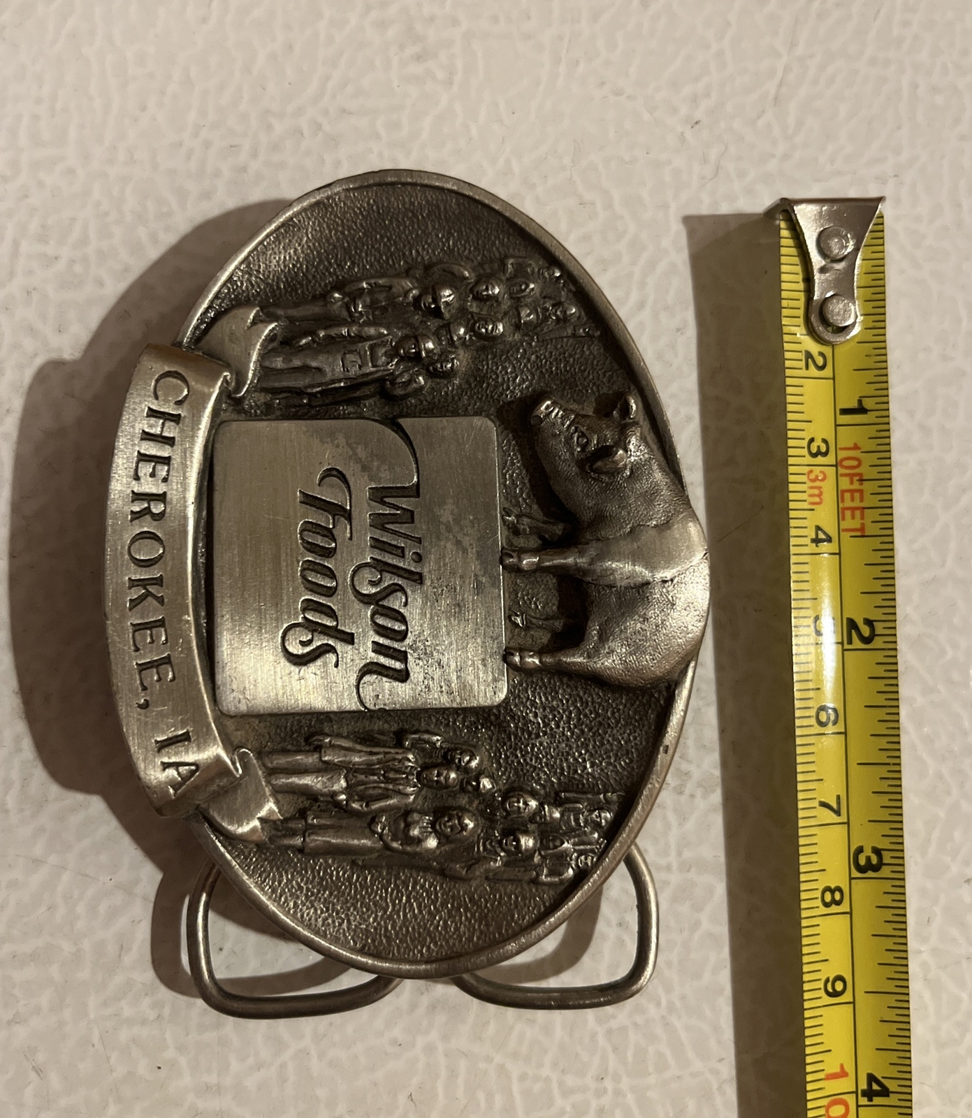 Vintage 1983 Wilson Foods Belt Buckle Employee Cherokee Iowa IA Pig Meat