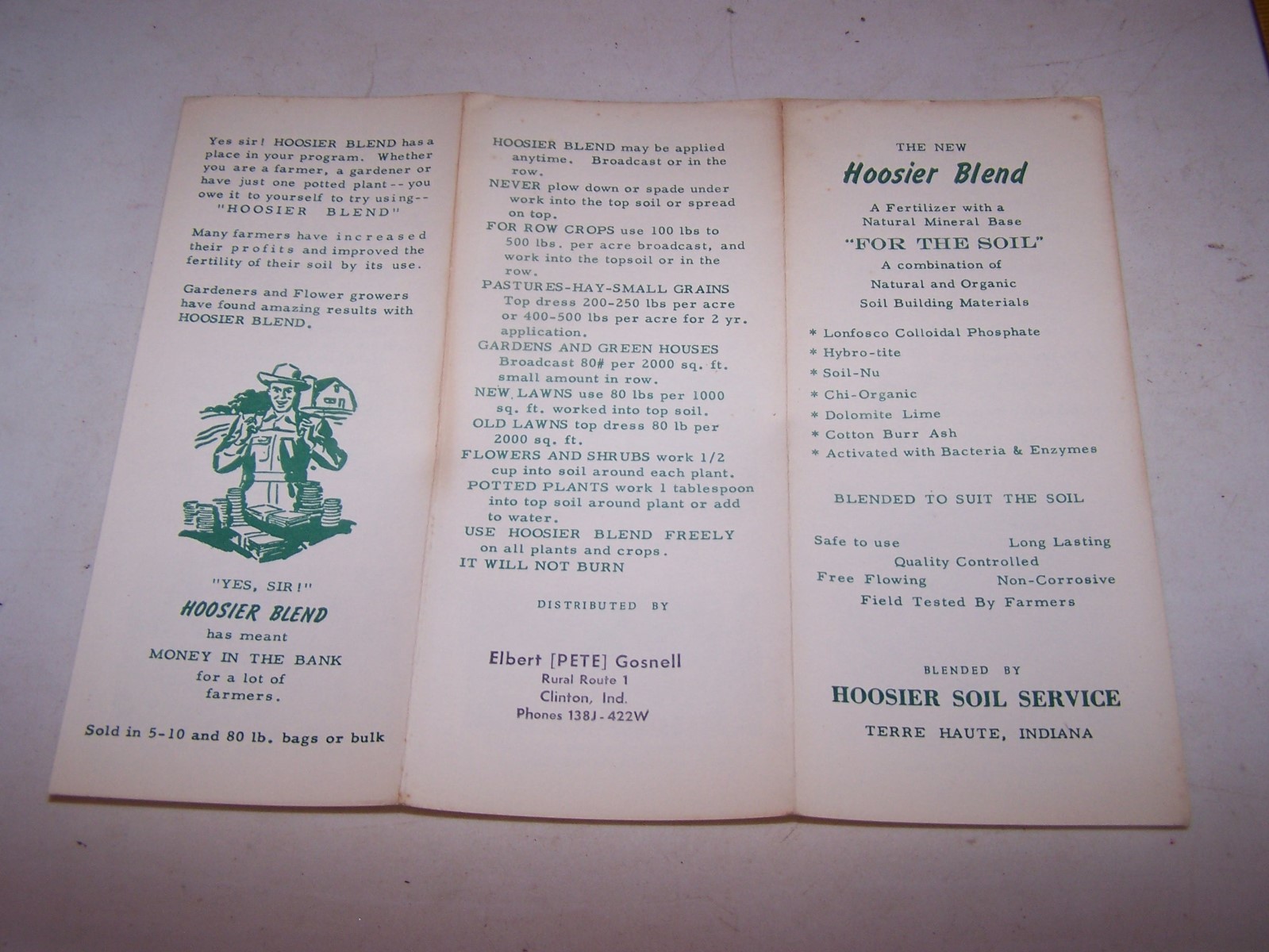 HOOSIER SOIL SERVICE Terre Haute Clinton Indiana ELBERT PETE GOSNELL Fertilizer