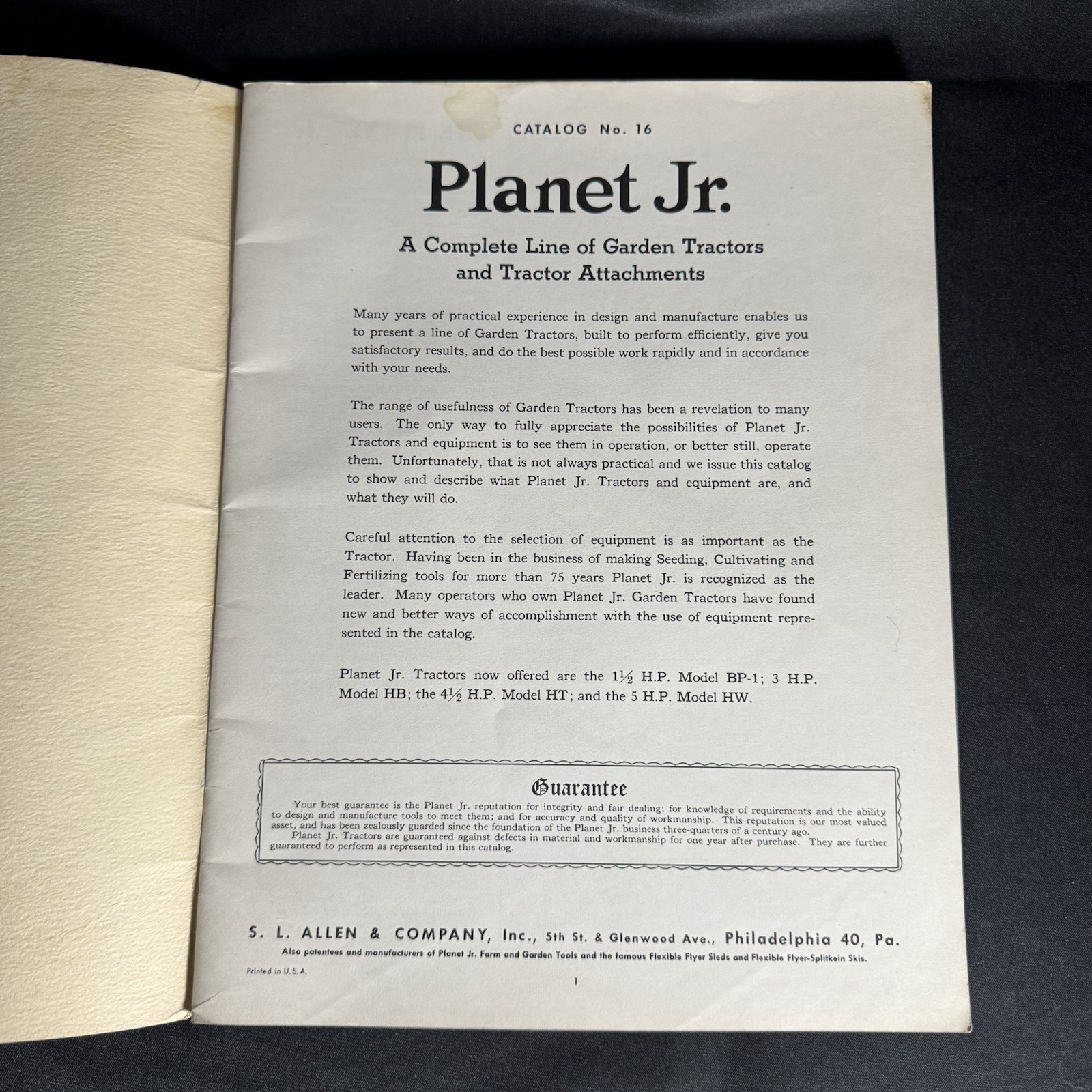 1947 Planet Jr. Garden Tractors Catalog #16 S.L. Allen & Co. Inc 32 Pages