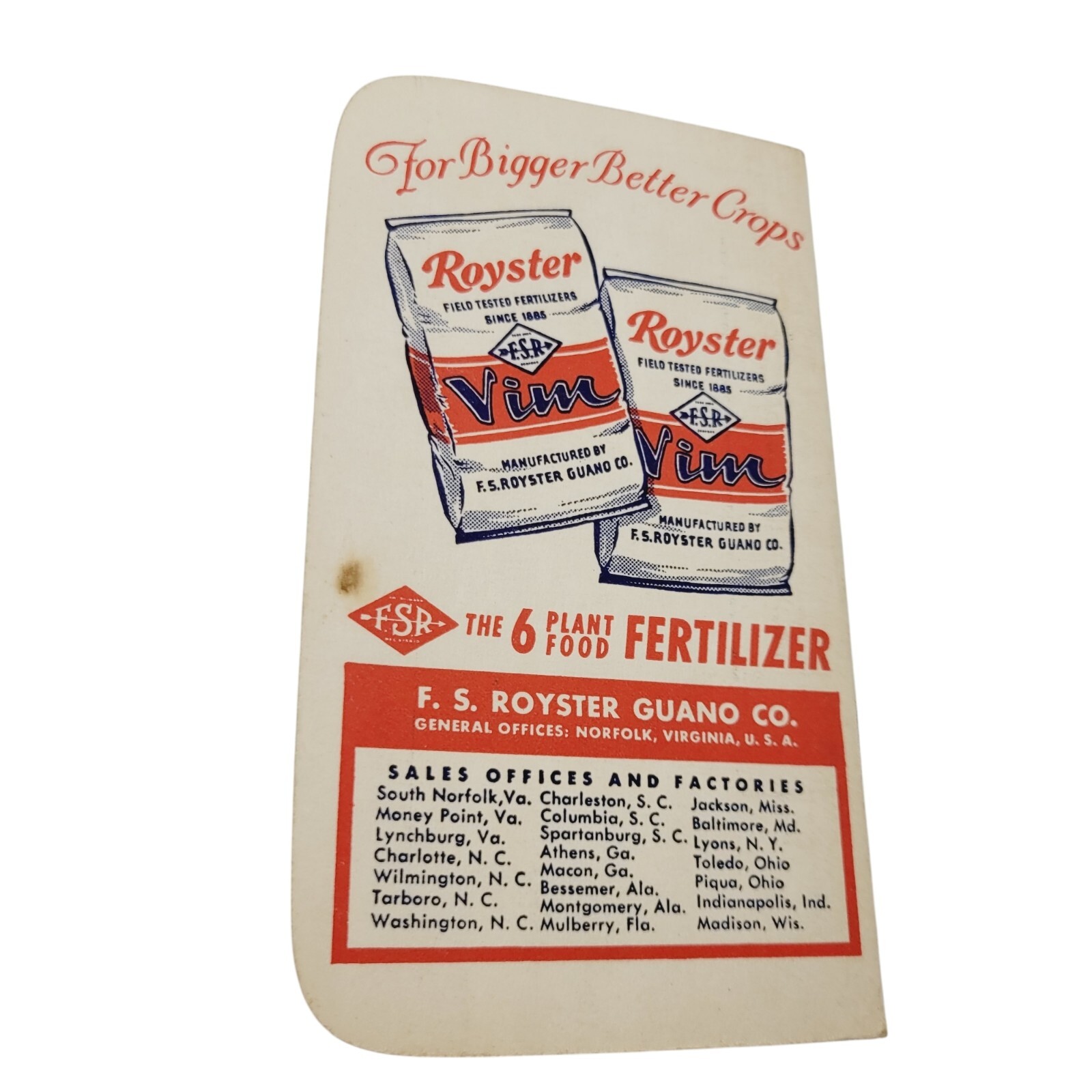 1958 Advertising Royster Guano Plant Food Co Fertilizer Calendar Memo Booklet