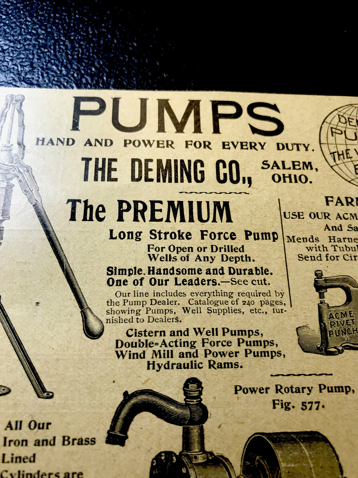 ORIGINAL 1897 Deming Pumps Farm Advertising – Salem – Ohio