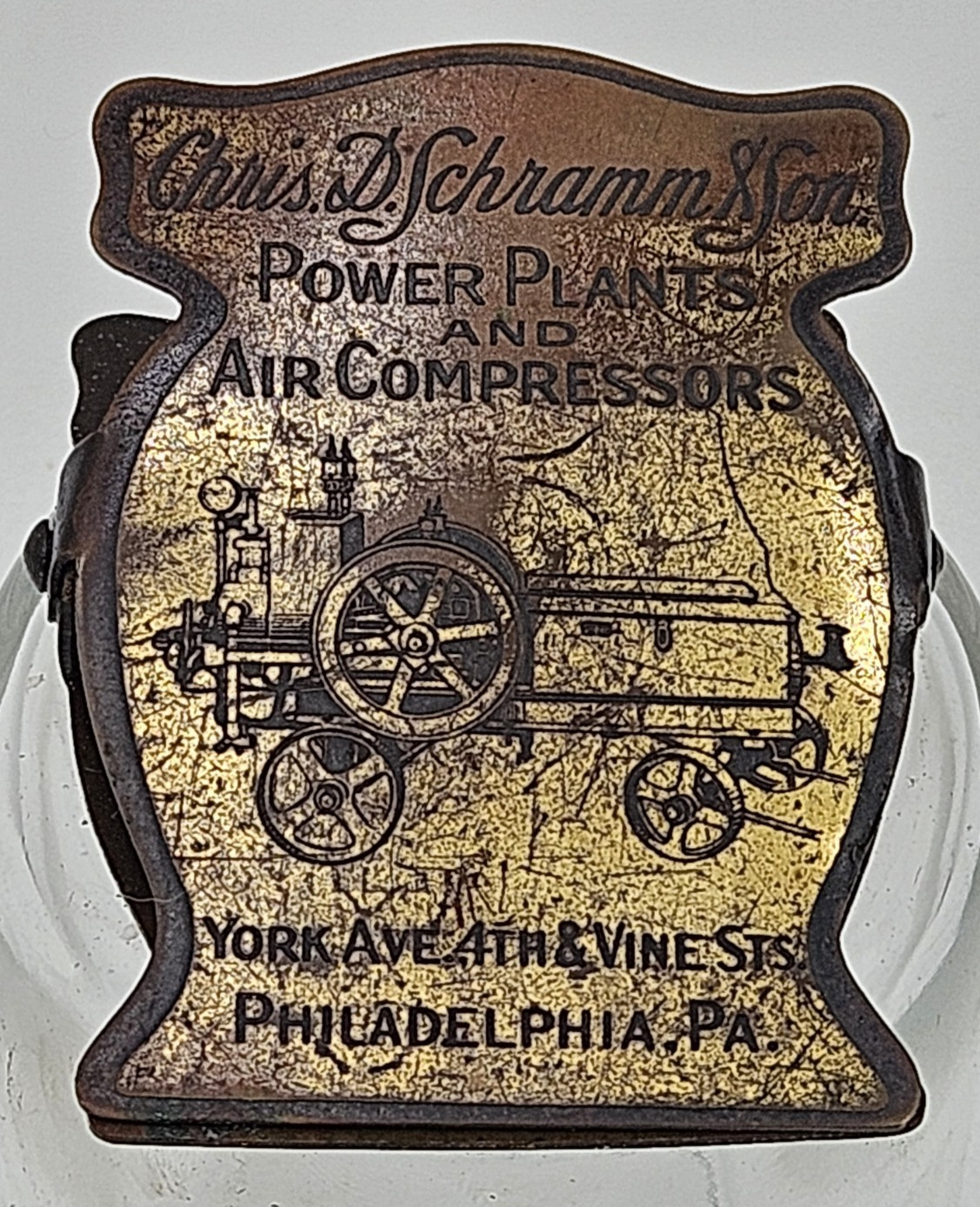 Rare Advertising Paper Clip, Schramm Power plants & Compressors Hit Miss Engines