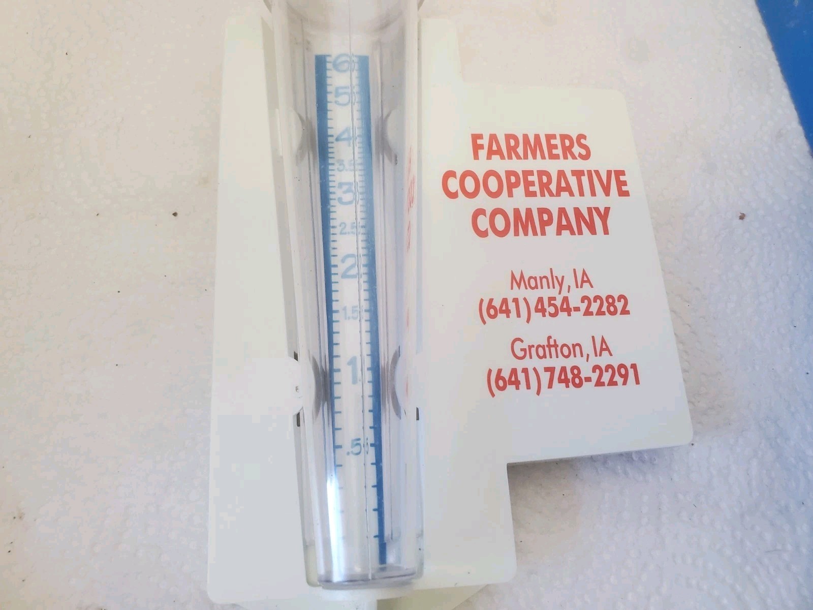 Plastic Rain Guage Farmers Cooperative Manly & Grafton Iowa Grain Feed Seed