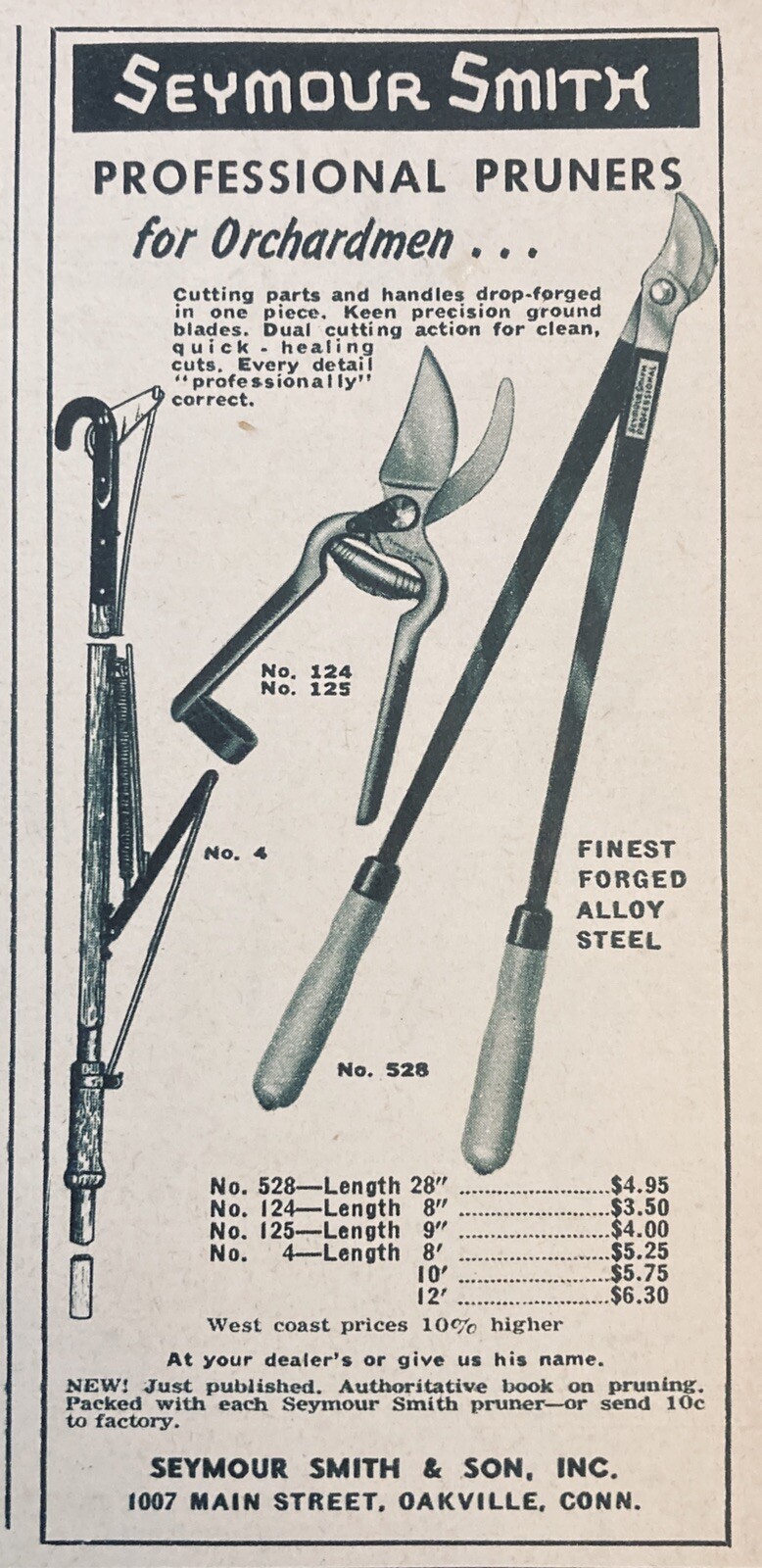 1950 AD.(XF16)~SEYMOUR SMITH & SON, INC. OAKVILLE, CONN. PROFESSIONAL PRUNERS