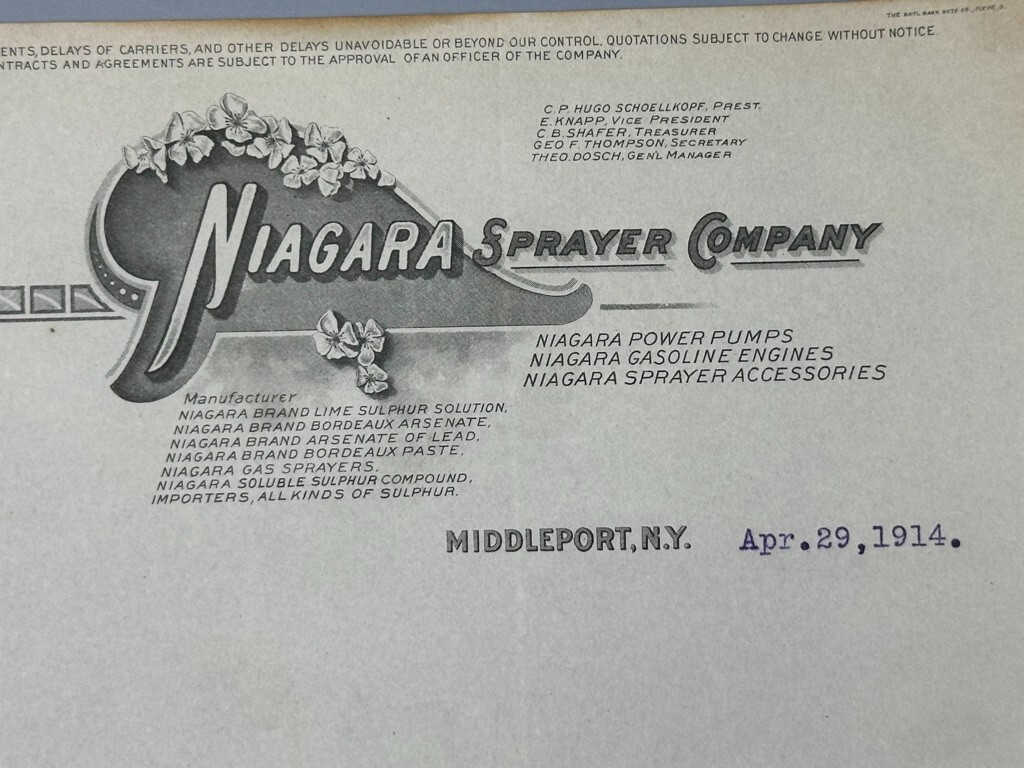 1914 NIAGARA Sprayer Co APPLE Advertising FARM Letter MIDDLEPORT NY Antique