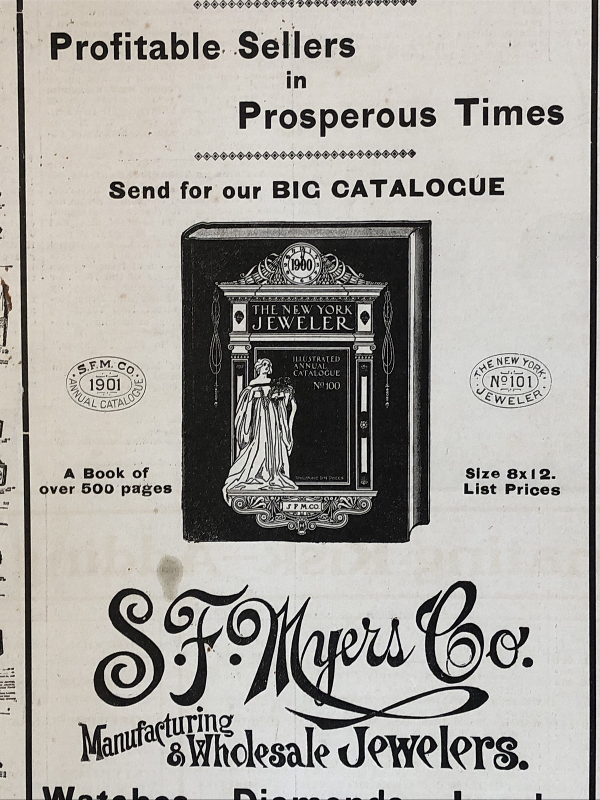 Antique 1901 Jewelry Watch Diamonds Clock Store Pocket Print NY Picture Guide Ad