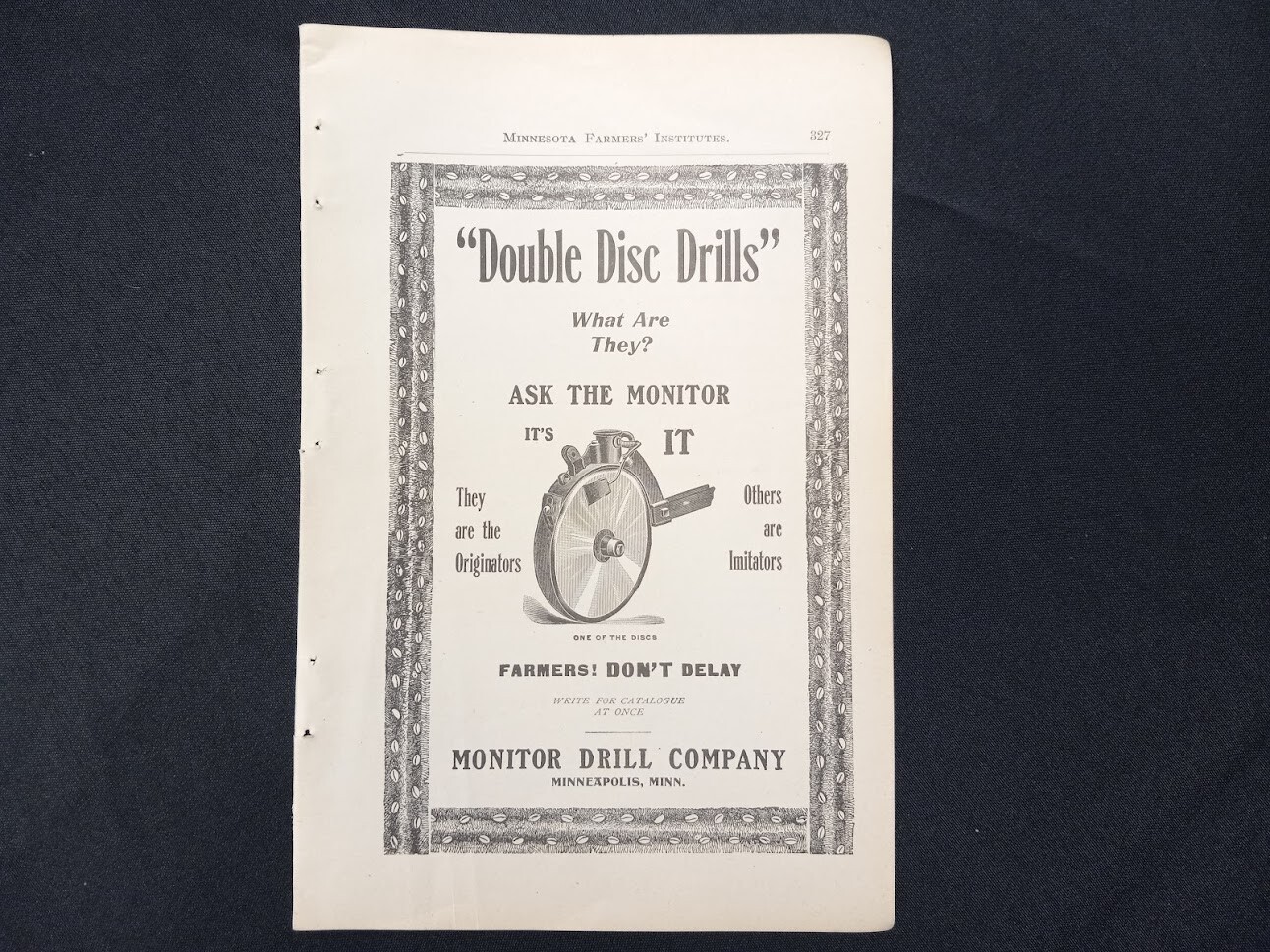 1902 advertising “Double Disc Drills” Monitor Drill Co Minneapolis MN farm