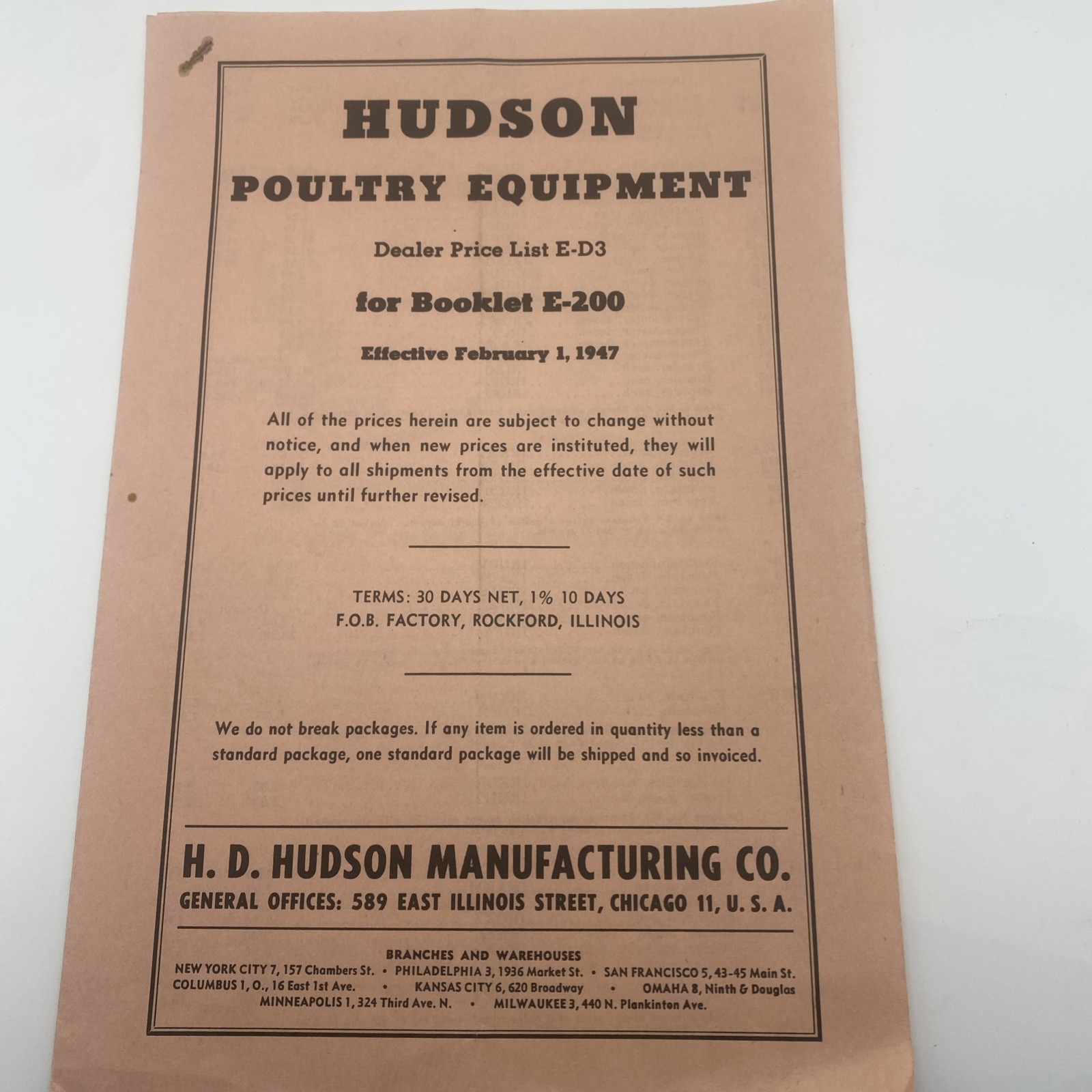 Vintage 1947 Hudson Poultry Equipment Sales Brochure Agriculture Advertising F44
