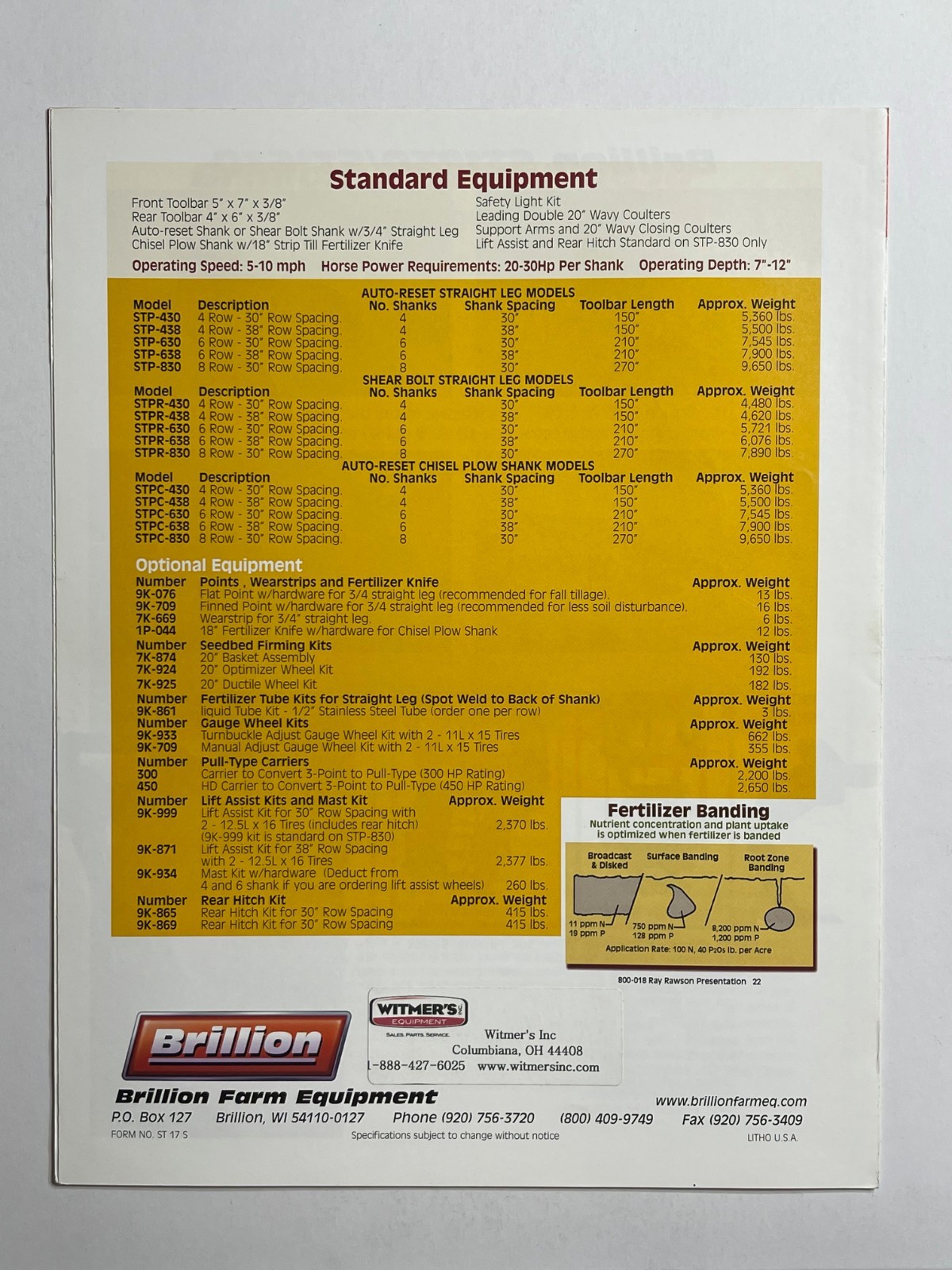 Brillion Strip-Till System Sales Brochure *Showroom Dealer Item*