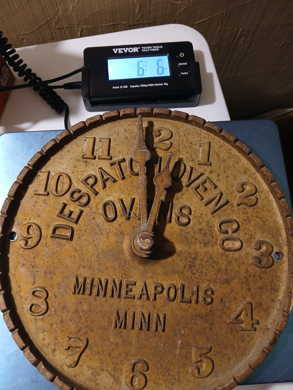 Antique Early Despatch Oven Clock Cast Iron Advertising Minneapolis Minnesota