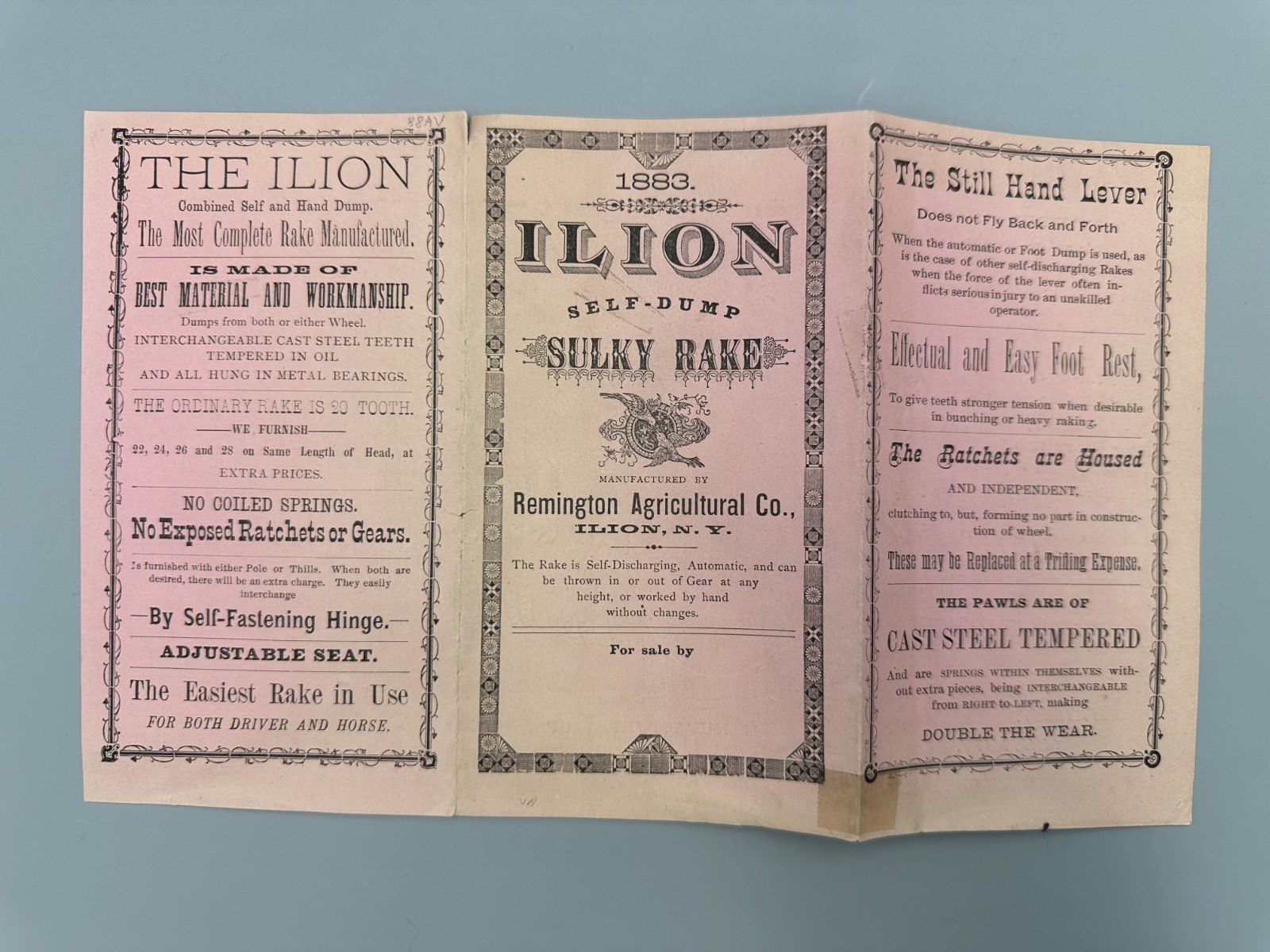 1883 REMINGTON Arms AGRICULTURAL Farm Advertising ILION Sulky Rake NY