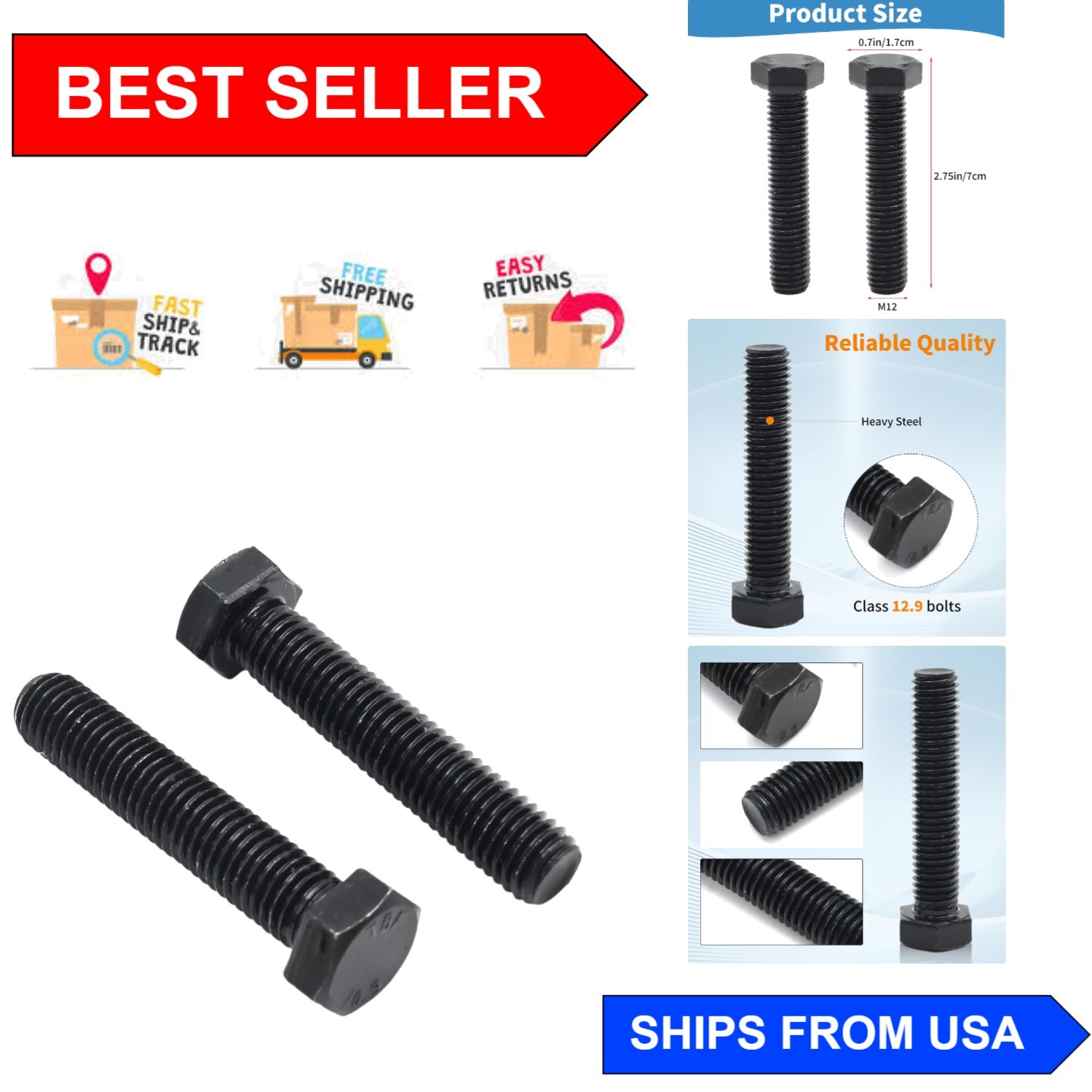 M12 Torsion Bar Key Replacement Bolts for Chevy 1500, 2500, and Avalanche, 2Set