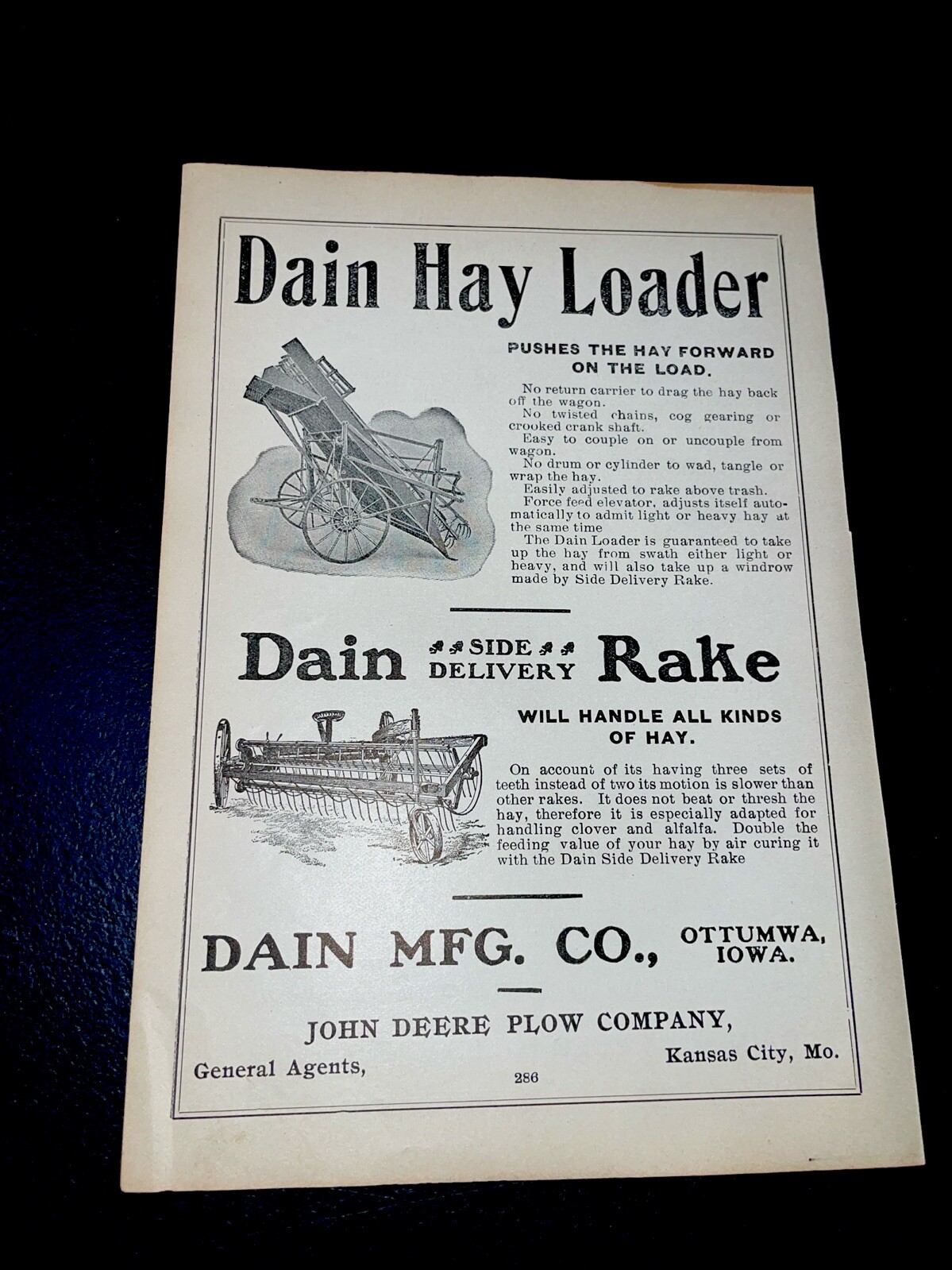 ORIGINAL 1907 Dain Hay Loader Farm Implement Advertising – Ottumwa, IA