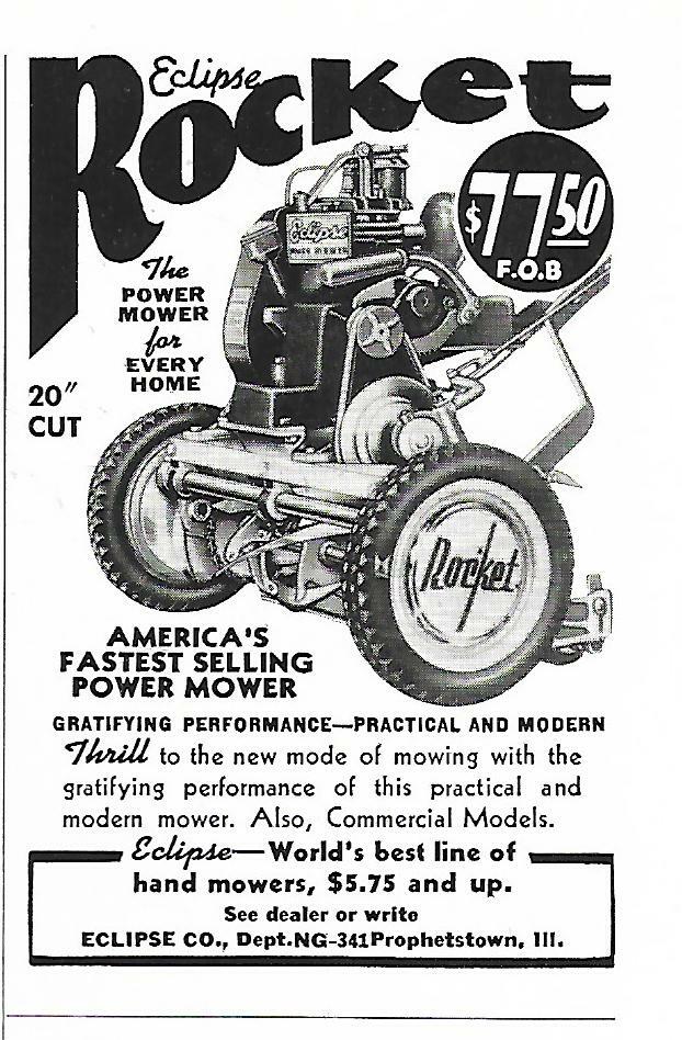 1941 ECLIPSE ROCKET POWER MOWER ORIGINAL AD