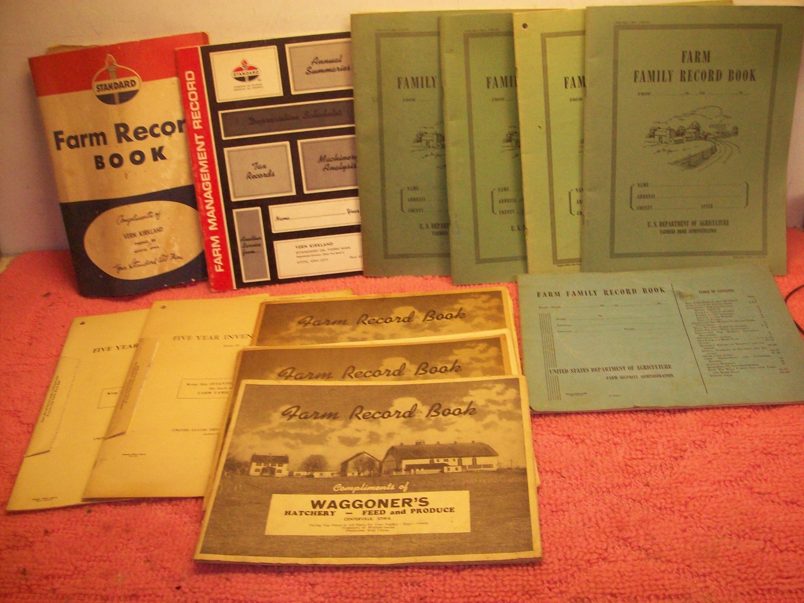 Vintage Lot 1940s 1950s 1960s FHA FSA Farm Record Book, Standard Oil, Waggoners