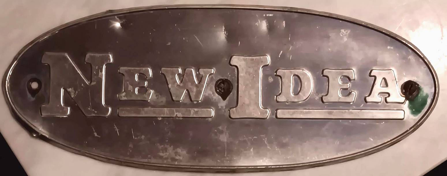 Vintage NEW IDEA Farm Equipment Tractor EMBLEM TAG aluminum COLDWATER OHIO
