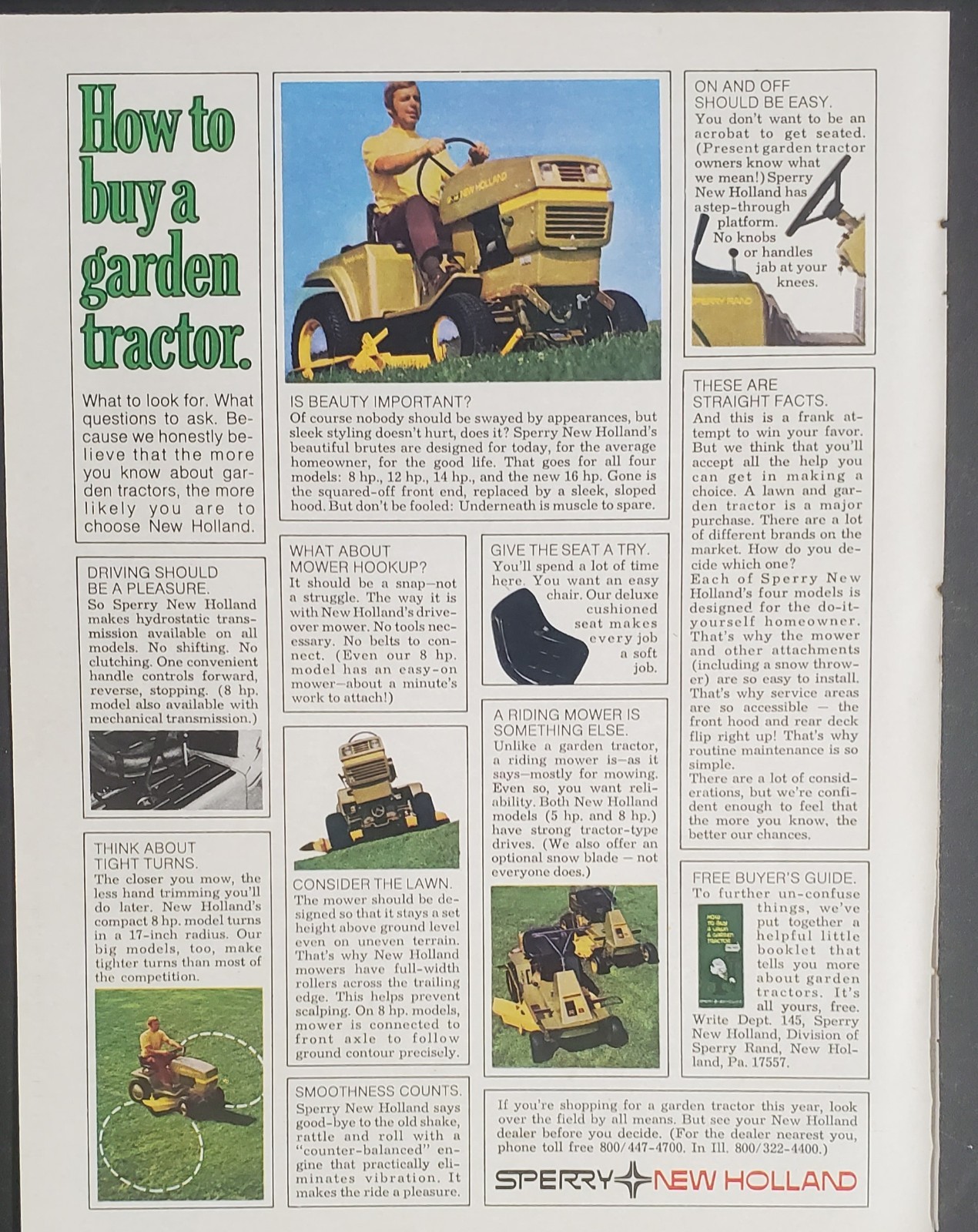 Sperry New Holland Garden Tractor 1970&rsquo;s Magazine Print Advertisement