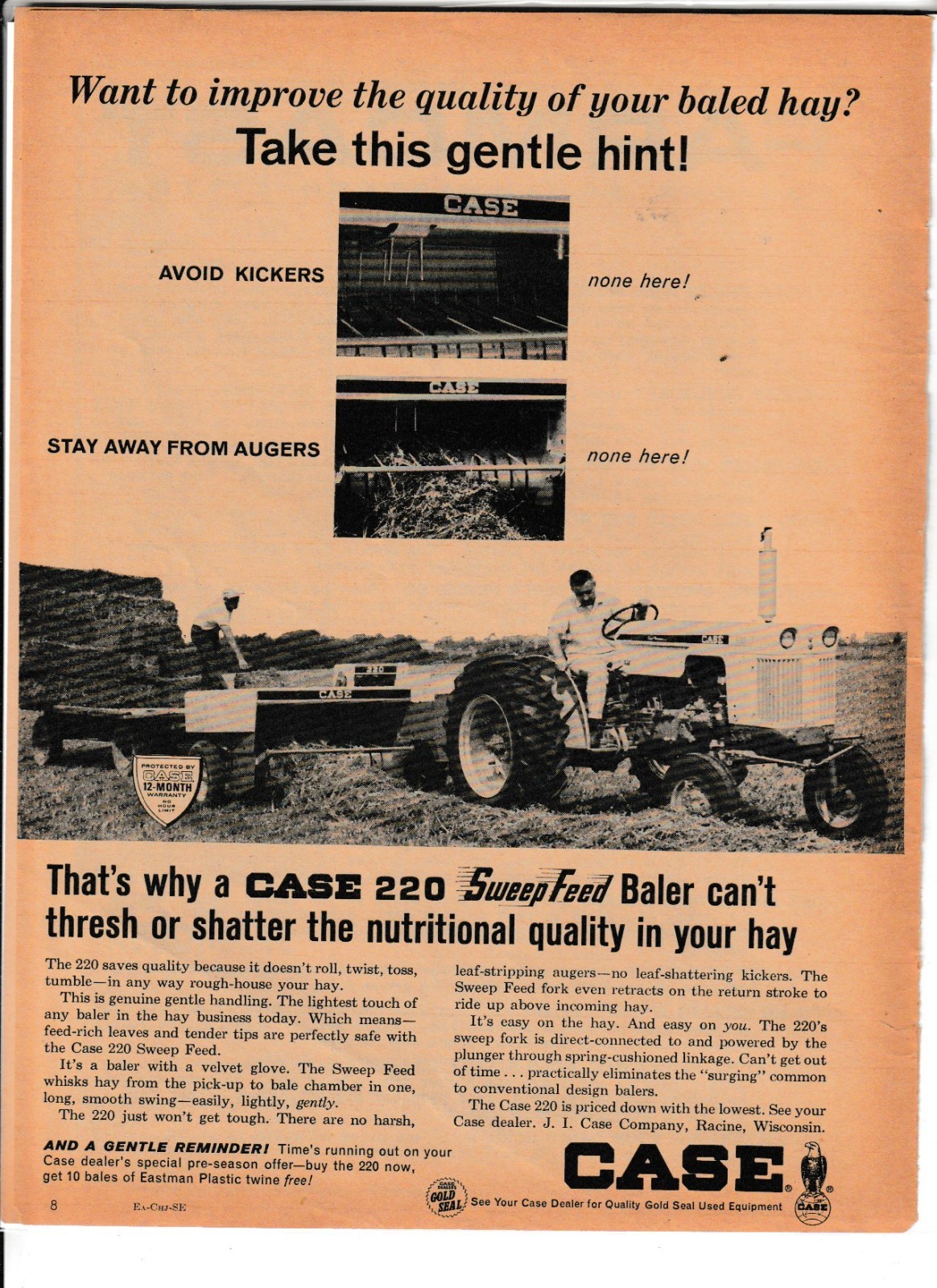 Original 1965 Case Hay Baler Magazine Ad « Take This Gentle Hint! »
