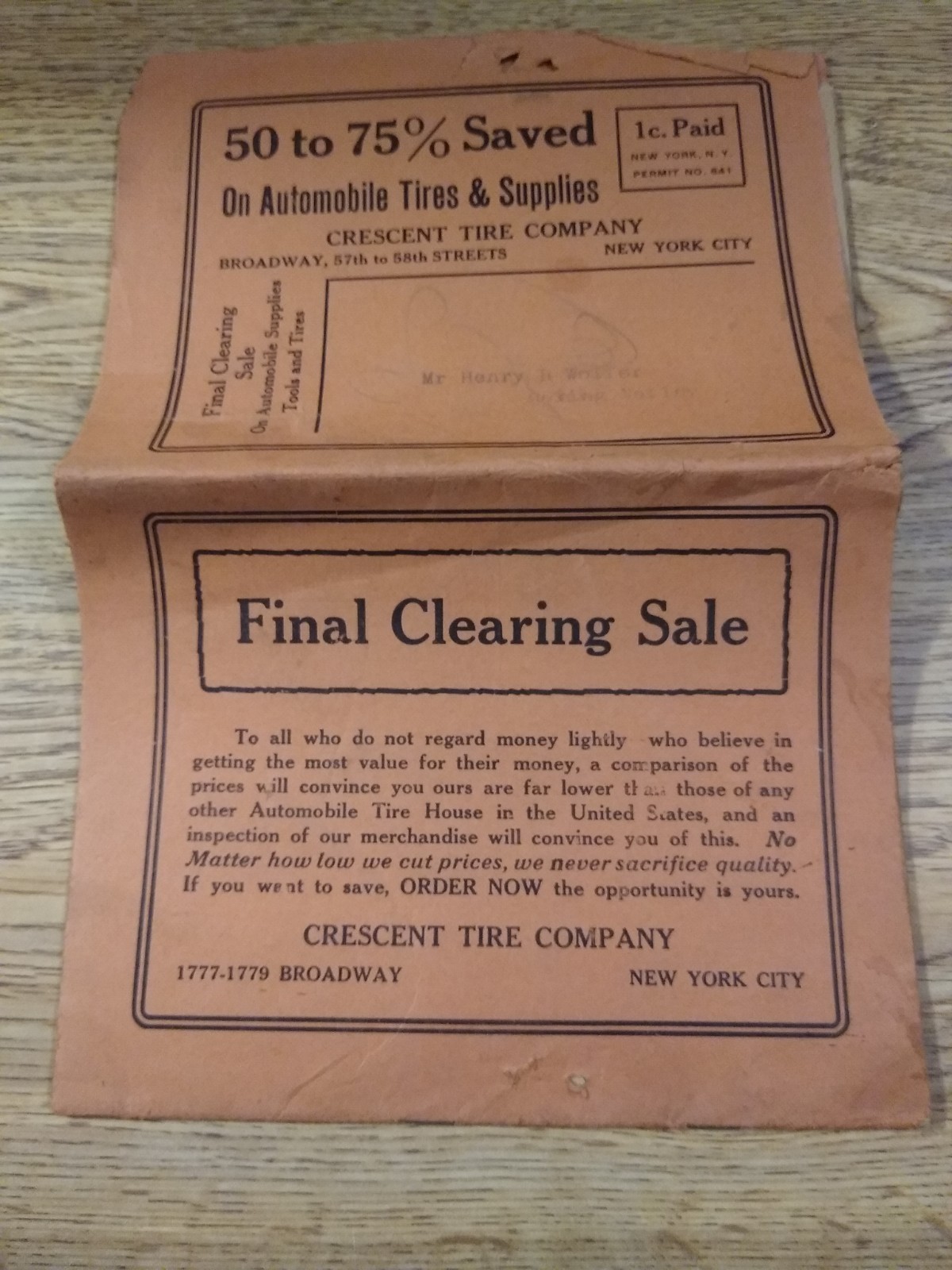 1912? Crescent Tire & Supplies Tires & Tubes Pricing Features Sales Mailer