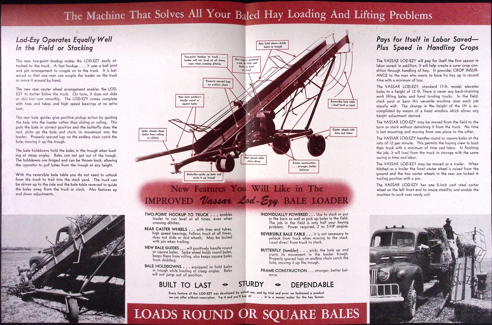 1953 Lod-Ezy Bale Loader The Vassar Co Perkins OK Dealer Brochure