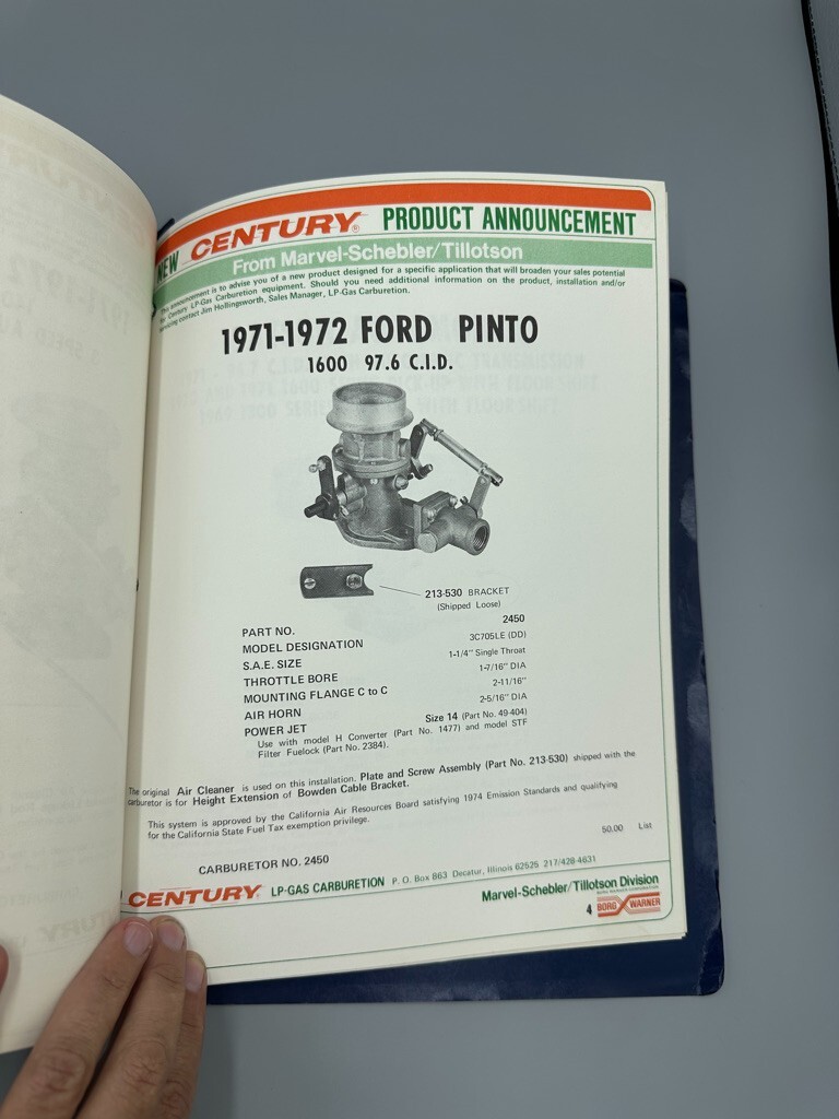 1970 Century LP Gas Carburetion ALLIS CHALMERS LIFT Ford Pinto Manual Catalog