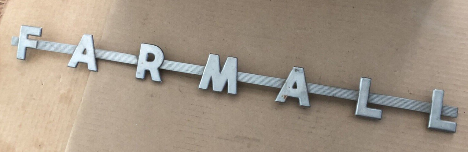 Vintage IH FARMALL Tractor Aluminum Metal Emblem Script INTERNATIONAL HARVESTER