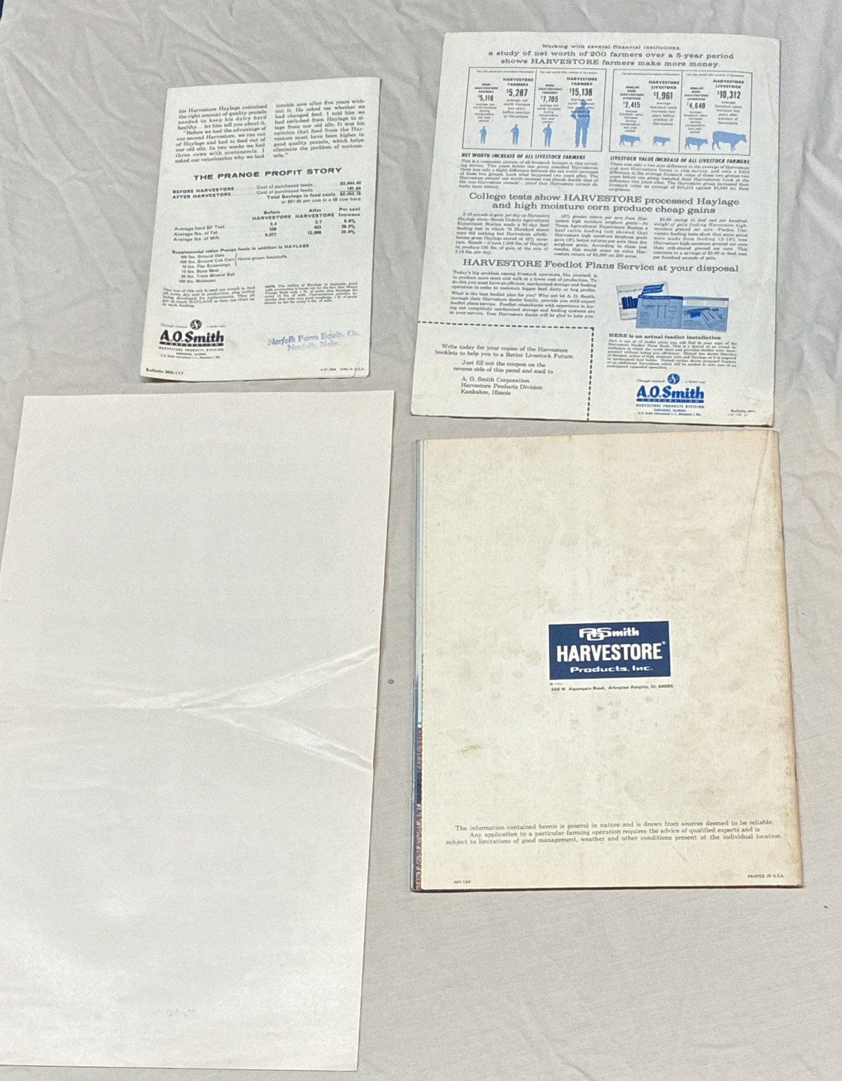 Lot of 4, A.O. Smith Harvestore System Haylage Agriculture Advertising Brochures