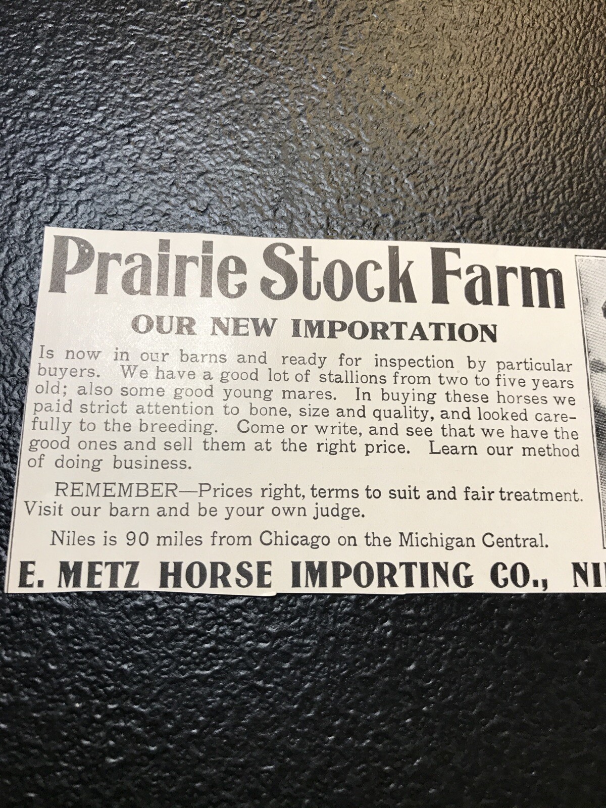 1911 E. Metz Prairie Farm – Horse Advertising – Niles – Michigan