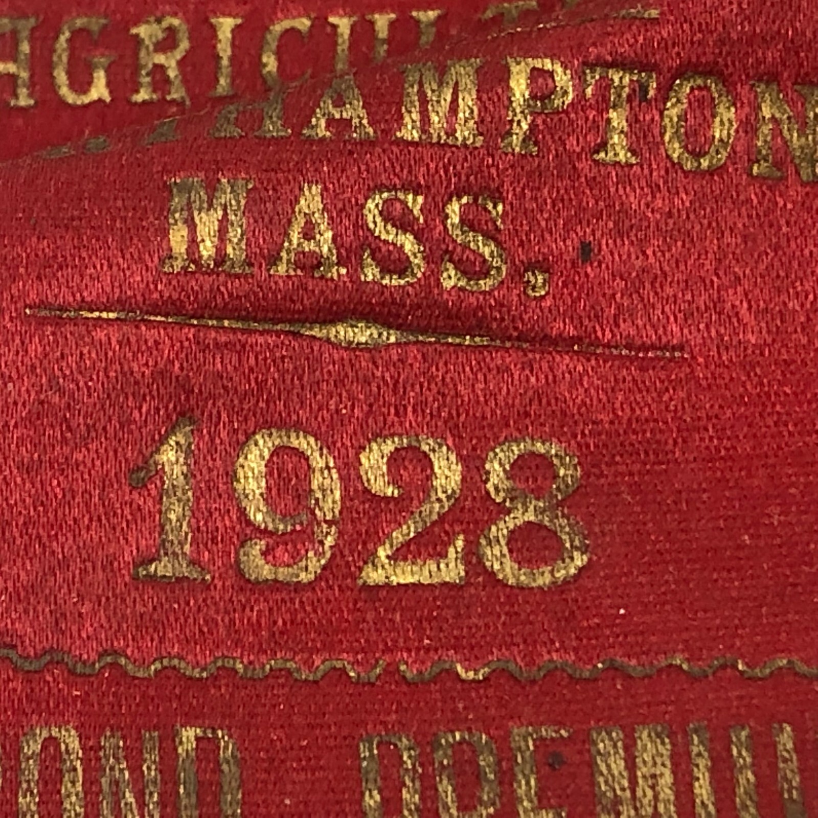 Vintage 1928 Ribbon H F & H Agricultural North Hampton MA Second