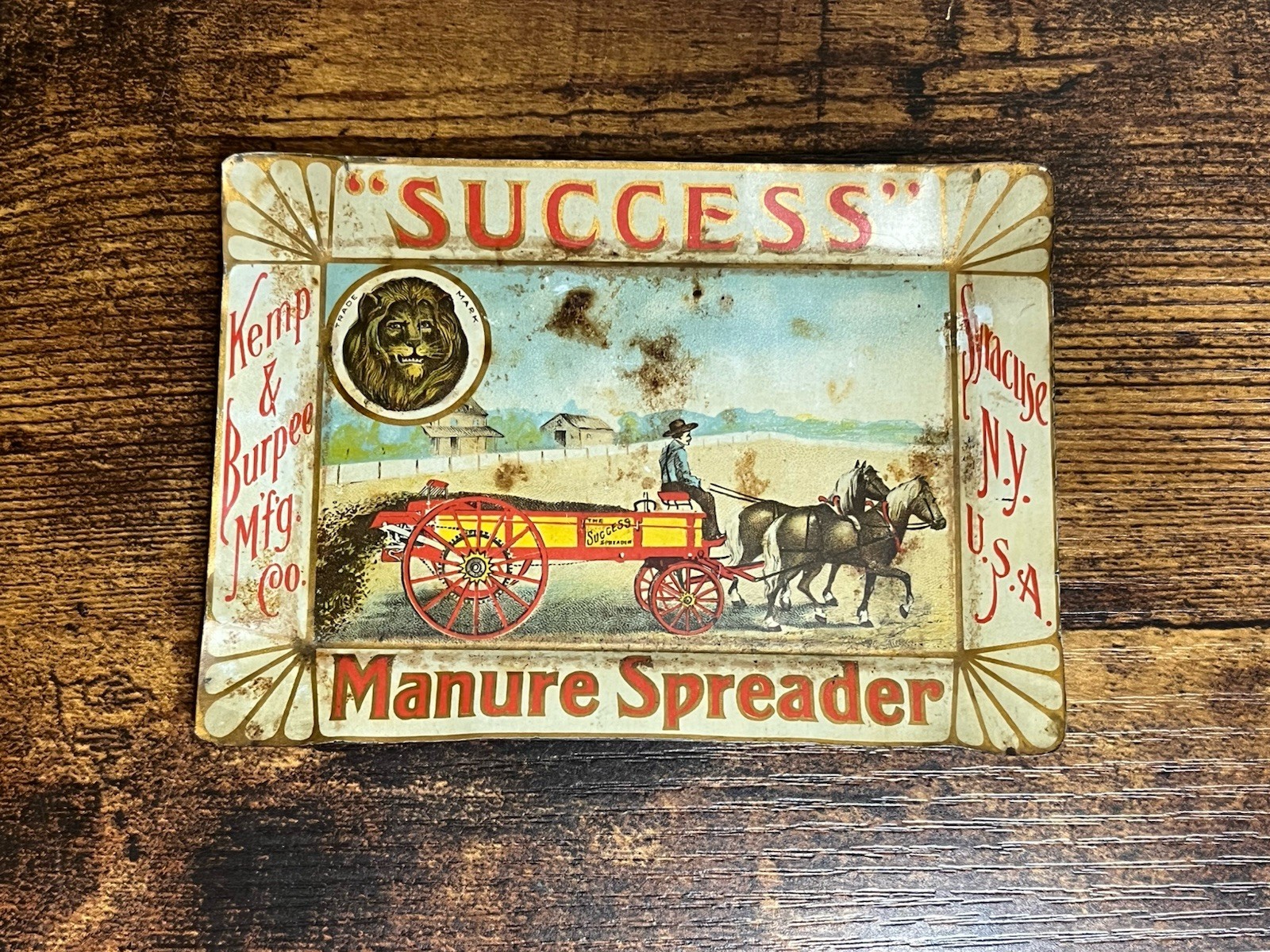 SUCCESS MANURE SPREADER KEMP AND BURPEE AG ADVERTISING TIP TRAY SYRACUSE