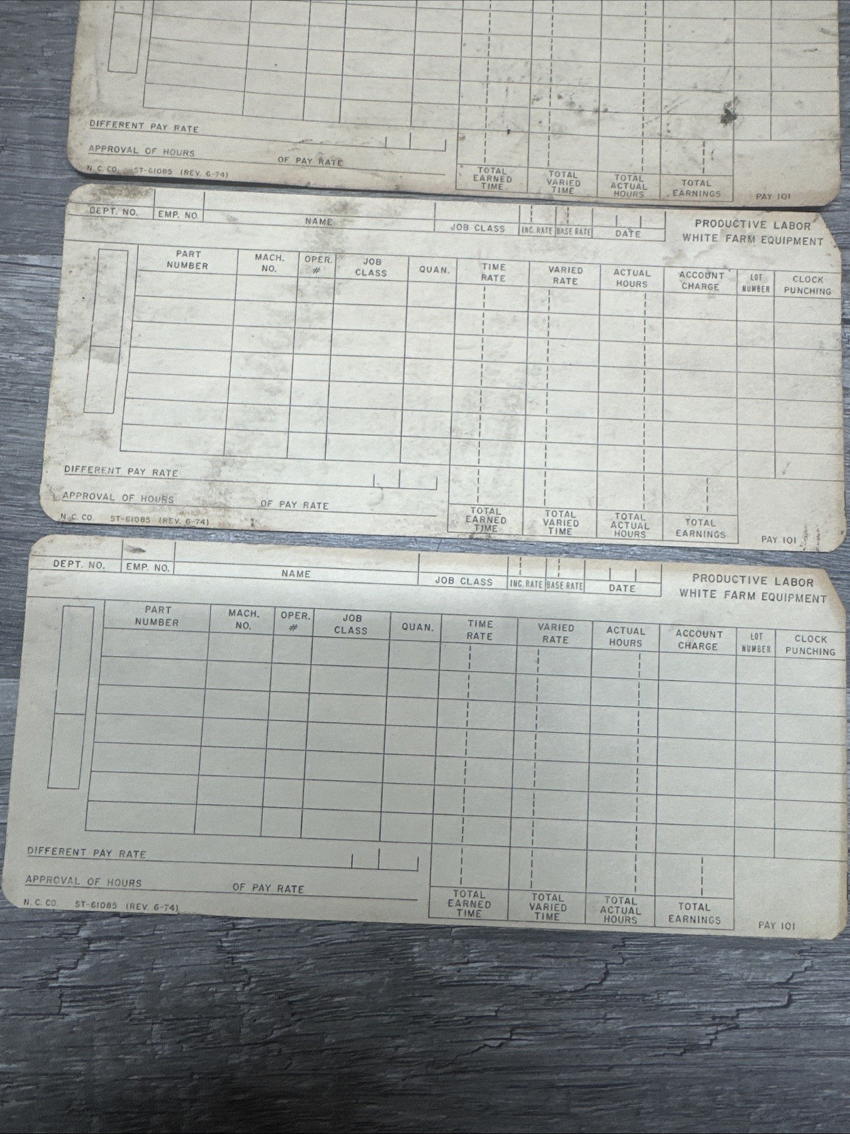 White Farm Equipment Co. & OLIVER Charles City, Iowa Employee Time Card