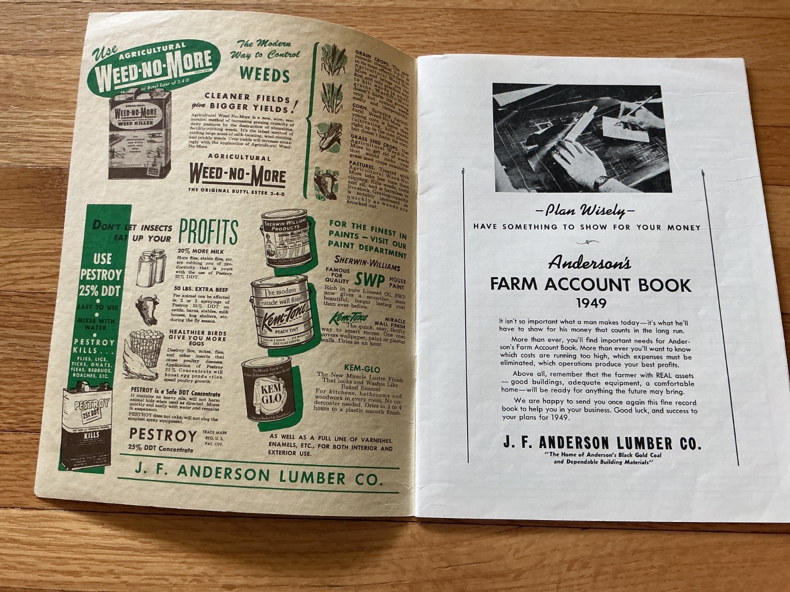1949 Farm Acct. Record Book – J. F. Anderson Lumber Co. Minnesota, Iowa, Dakotas