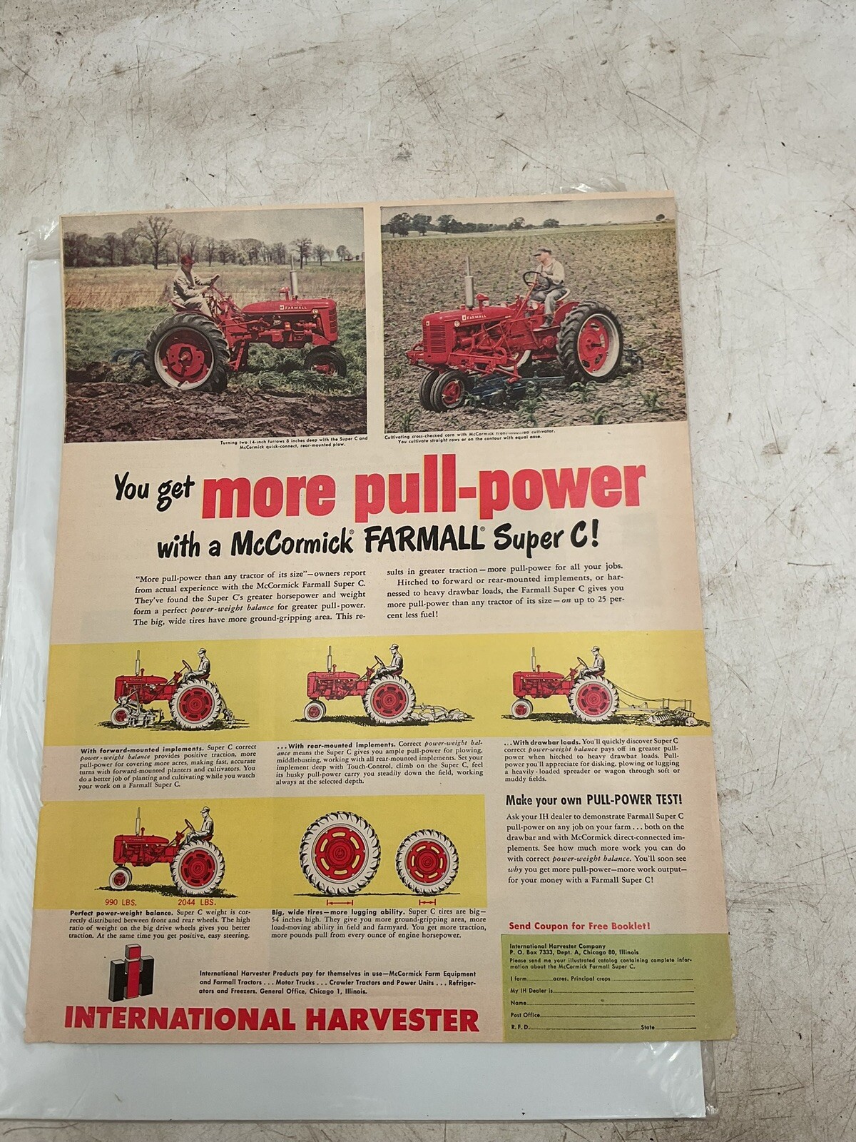 1950&rsquo;S INTERNATIONAL HARVESTER McCORMICK FARMALL TRACTOR FARM AD20466