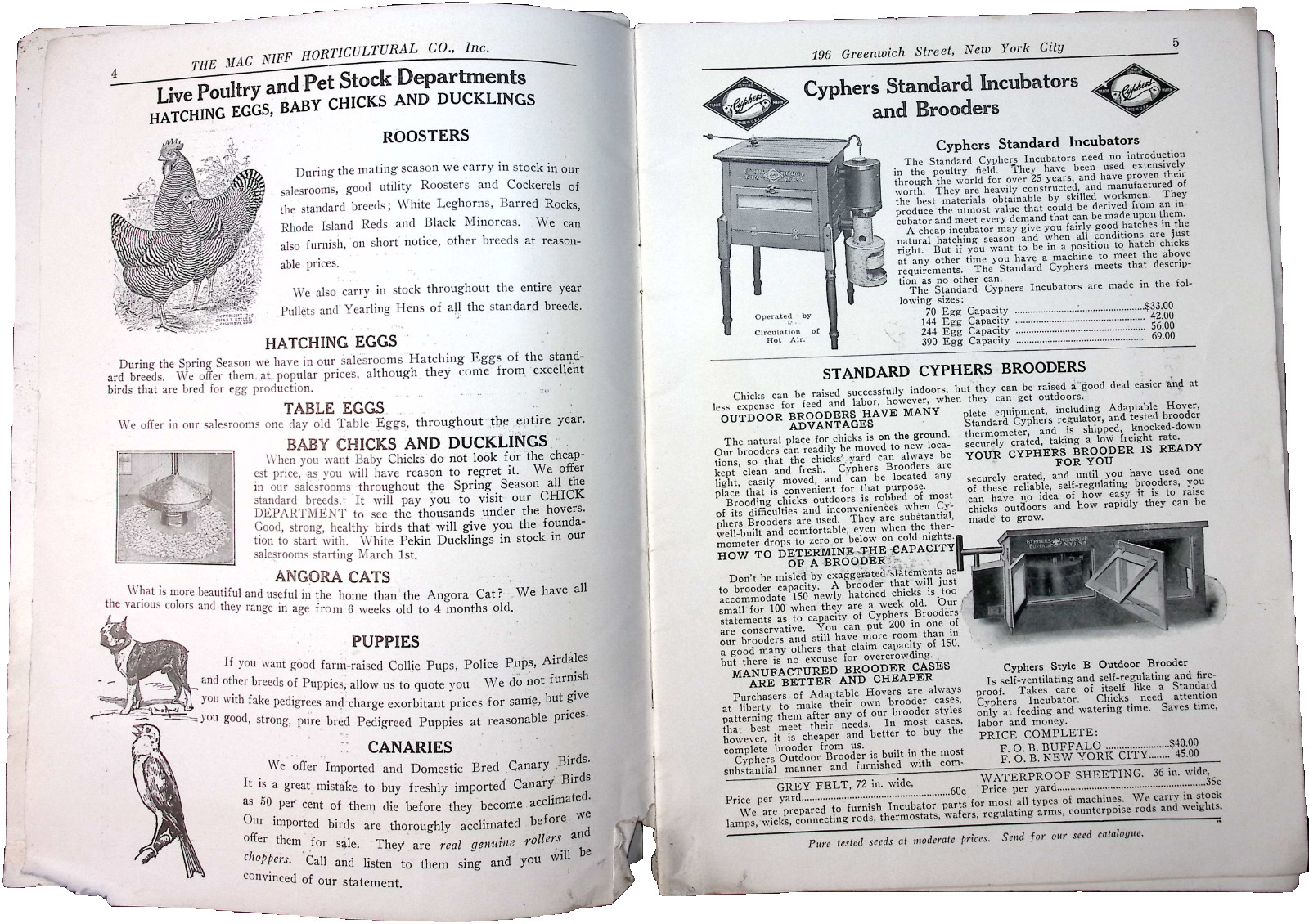 1924 Mac Nigg Horticulture Poultry Chickens Supply Department Catalog NYC NY