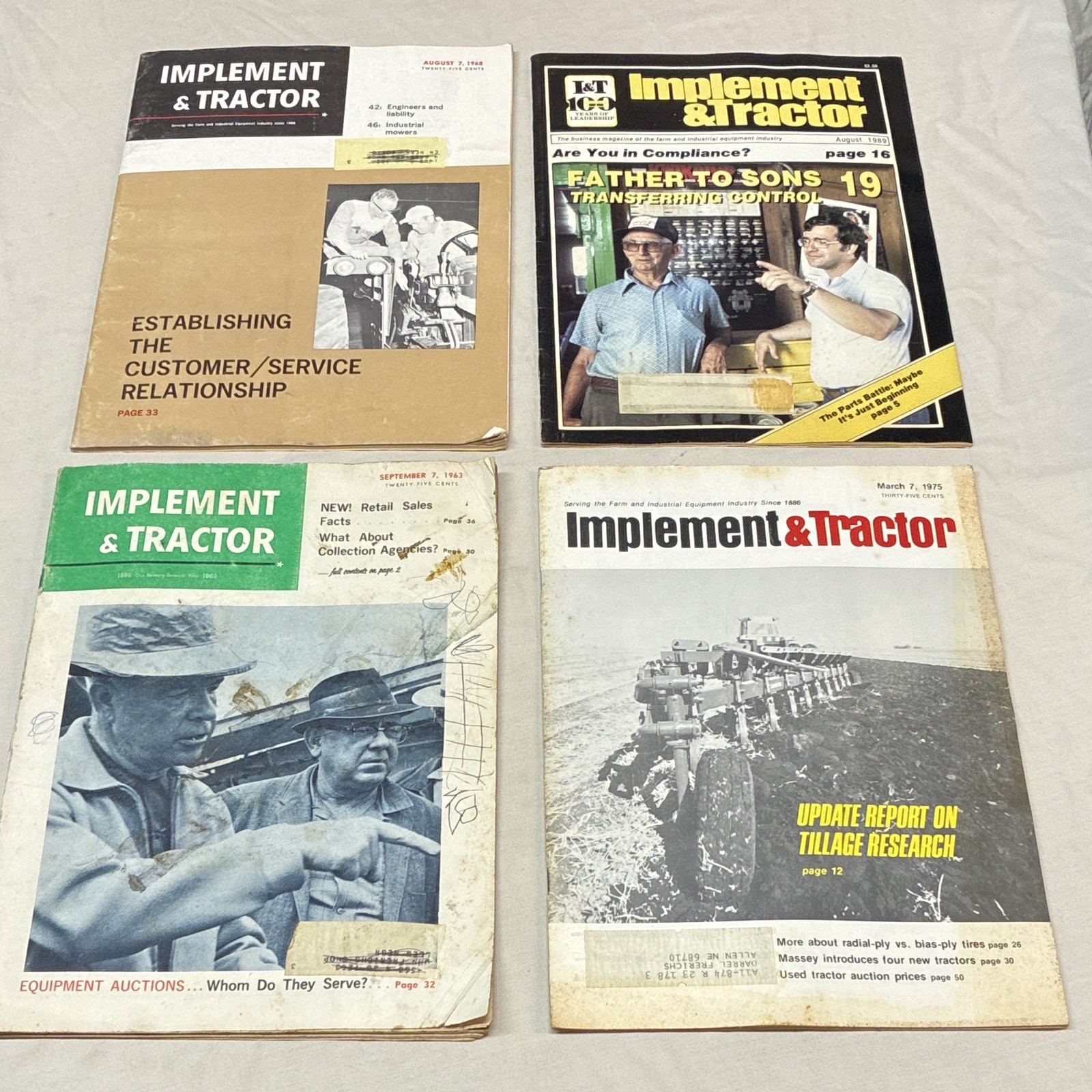 Lot of 4 Vintage Implement and Tractor magazines. 1963, 1968, 1975, 1989