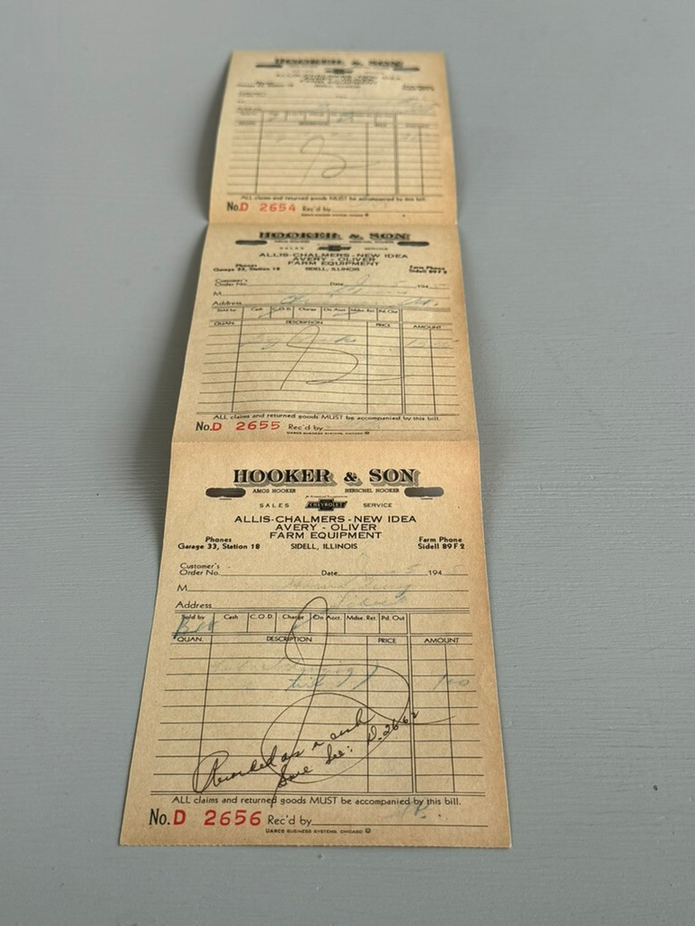 VTG Sidell IL Receipts Chevrolet Allis Chalmers New Idea Avery Oliver Farm Equip