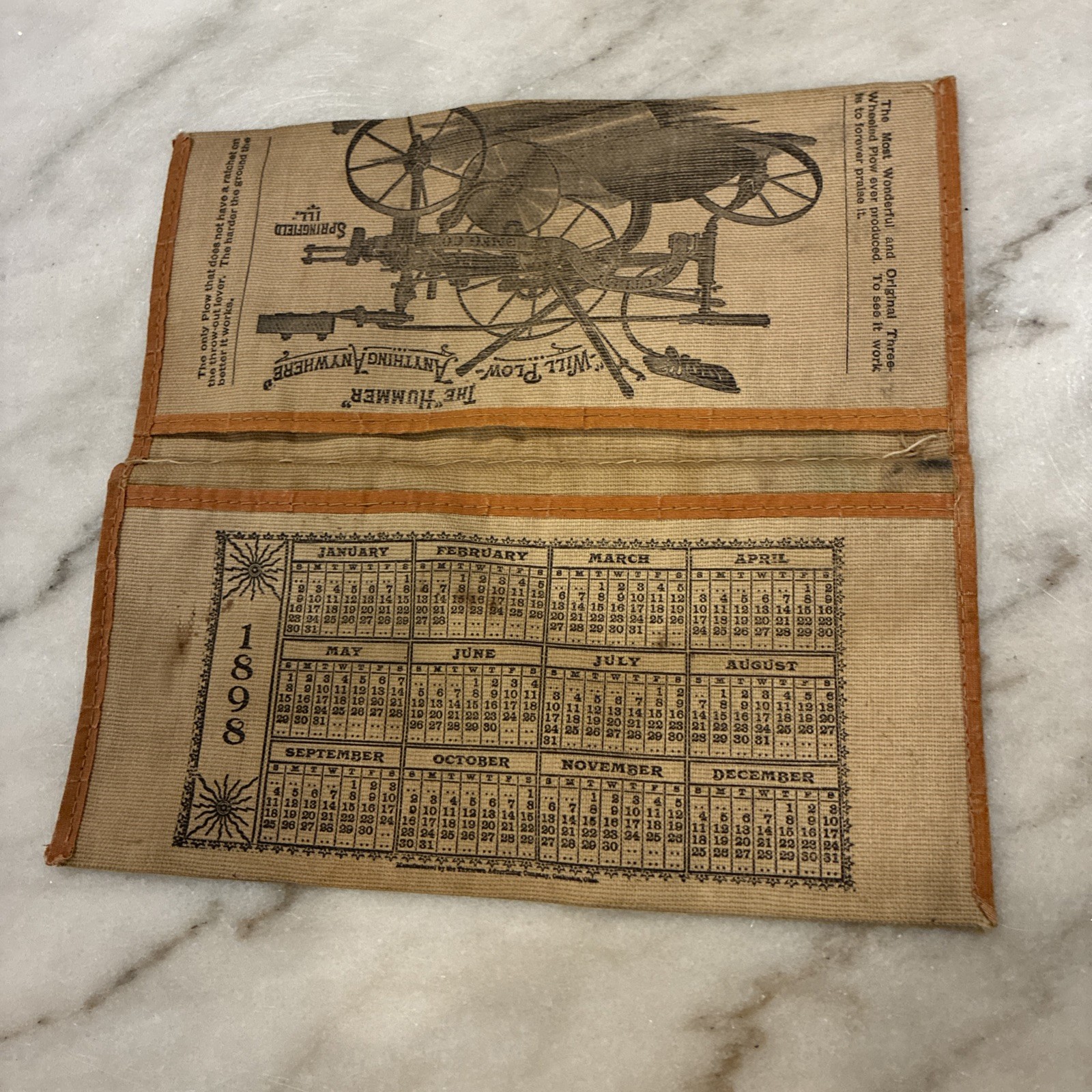 Antique Vintage SATTLEY MANUFACTURING ADVERTISING POUCH WITH 1898 CALENDAR