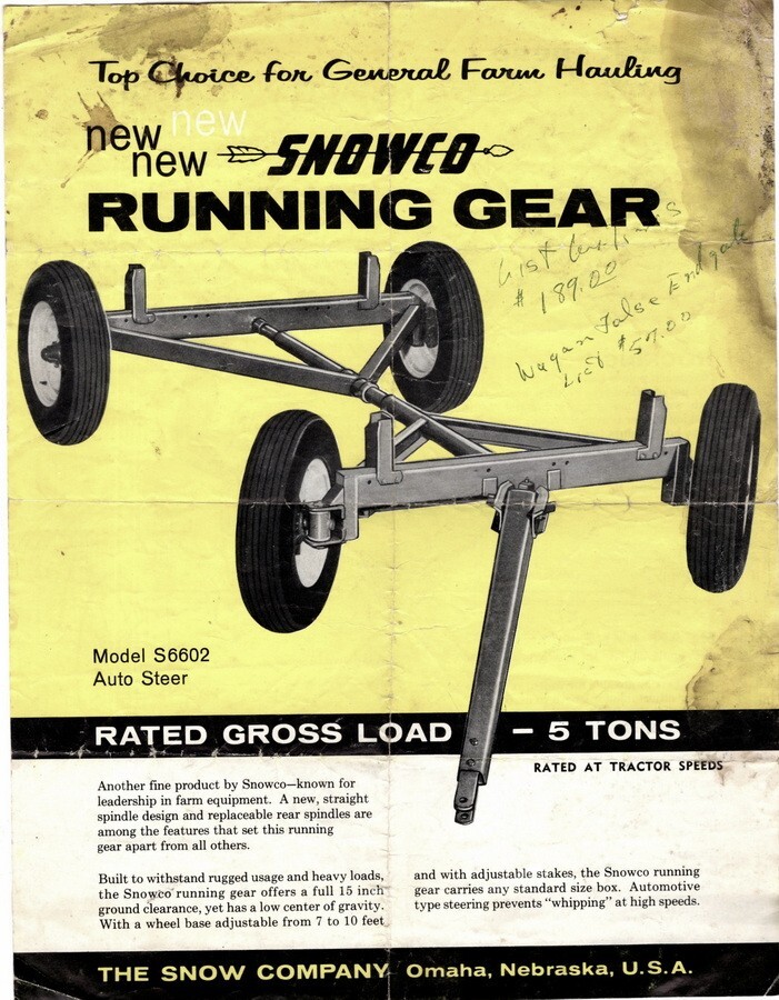 SNOWCO Running Gear, Choice for General Farm Hauling, 1950&rsquo;s Add Flyer