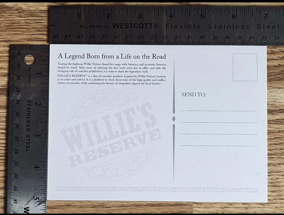 Willie&rsquo;s Reserve Cannabis Merchandise – *POSTCARDS*