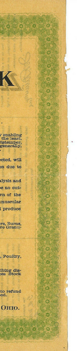 Dr Hess & Clark-Antique Advertising Certificate-Ashland Ohio-Poultry Pan-A-Ce-A