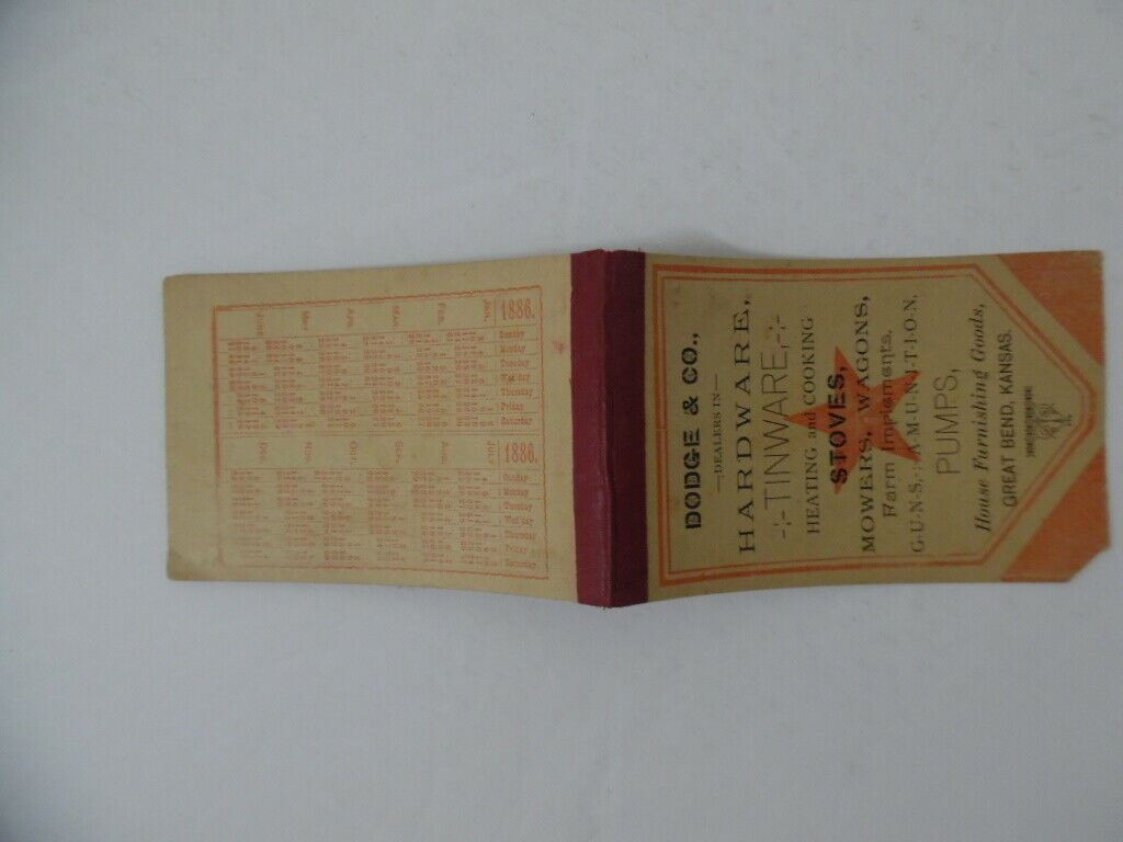 1886 Dodge & Co. Dealers in Hardware Advertising Pocket Ledger Great Bend Kansas