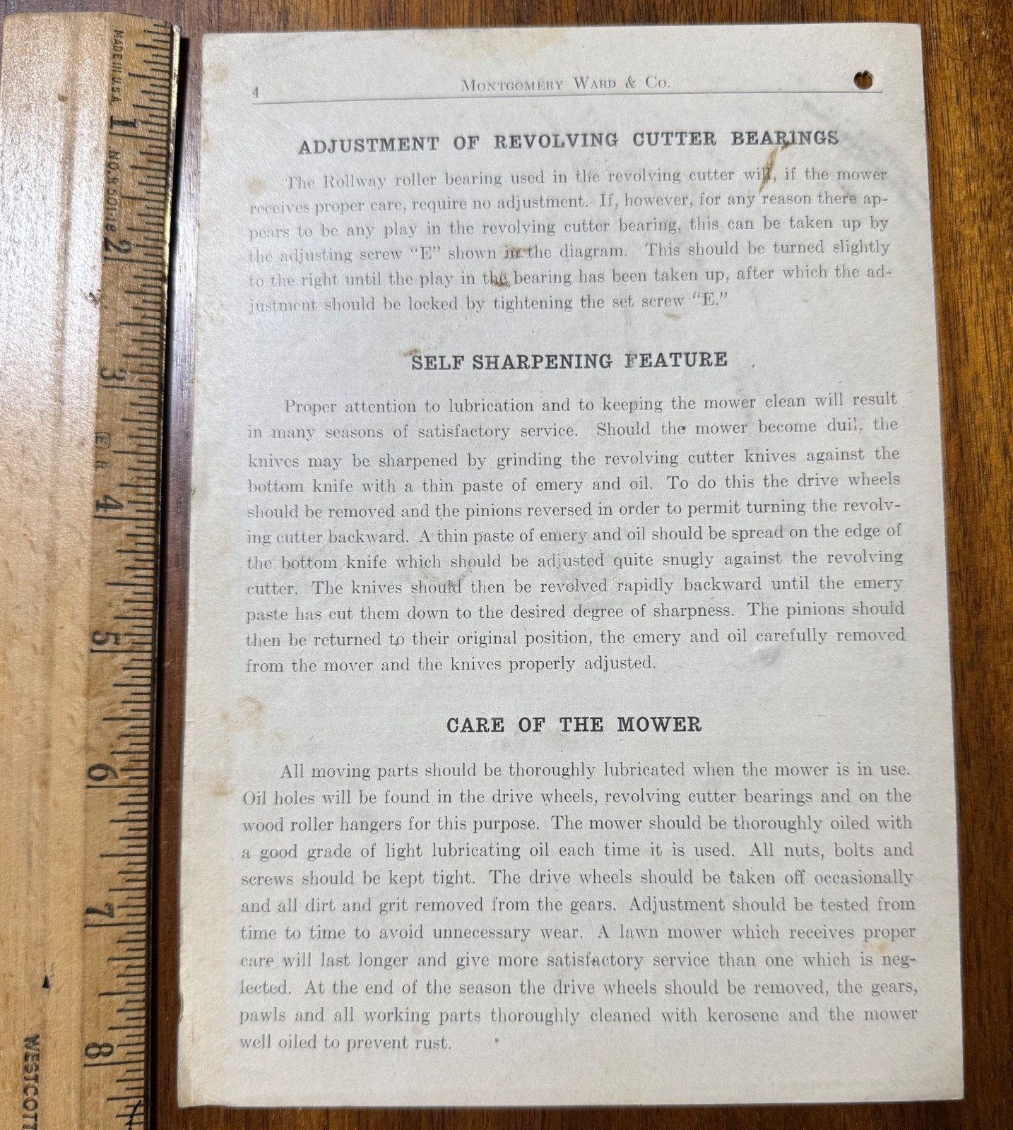 Advertising Instructions Lakeside Roller Bearing Mower Montgomery Ward
