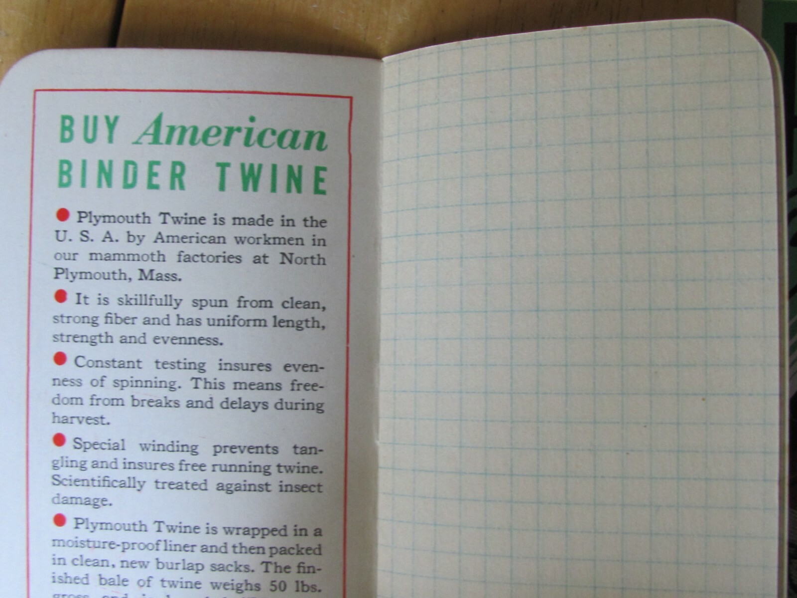 1937 PLYMOUTH CORDAGE BINDER FARM BALER TWINE SET OF 2 NOTEBOOK RED TOP
