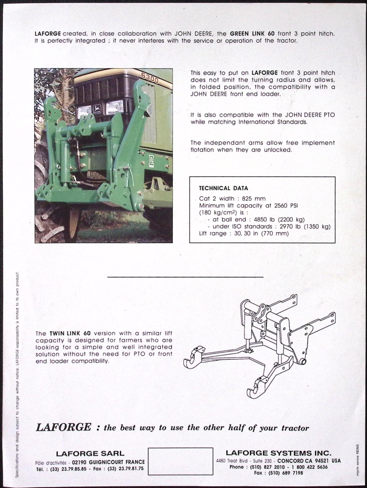1950s LaForge Greenlink 60 3 Point Hitch John Deere 6100 6200 6300 6400 Flyer