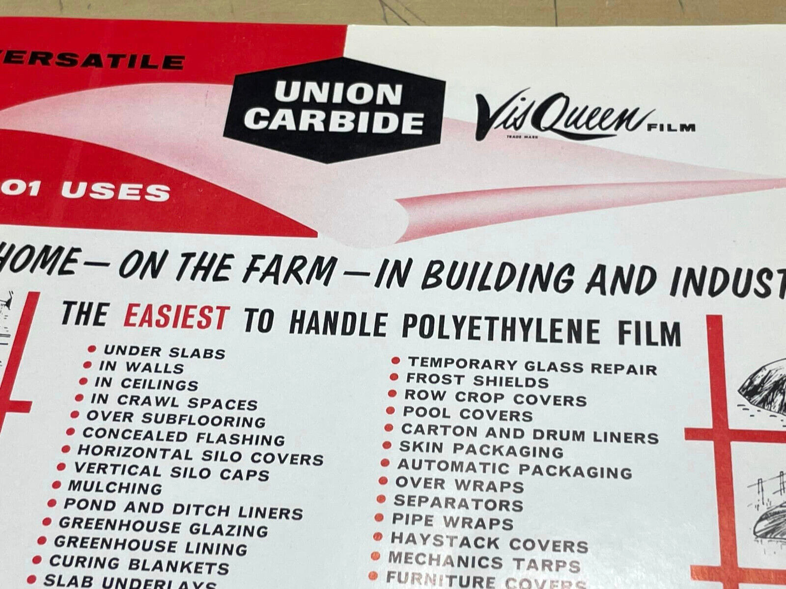Vtg Original Visqueen Film Union Carbide Visking Farm Equipment Ad & Price List
