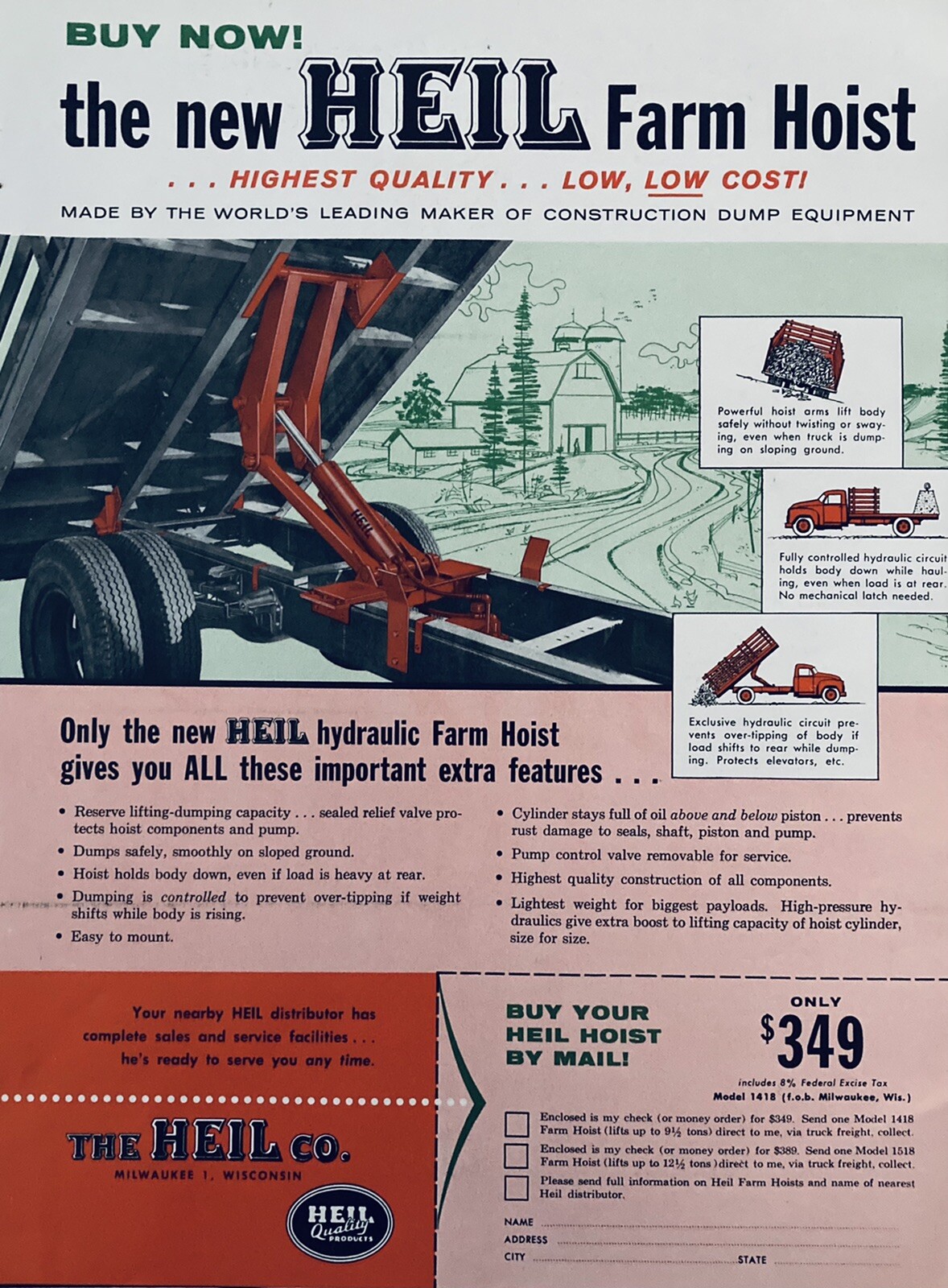 1964 AD(XH54)~THE HEIL CO. MILW., WIS. NEW HEIL FARM HOIST