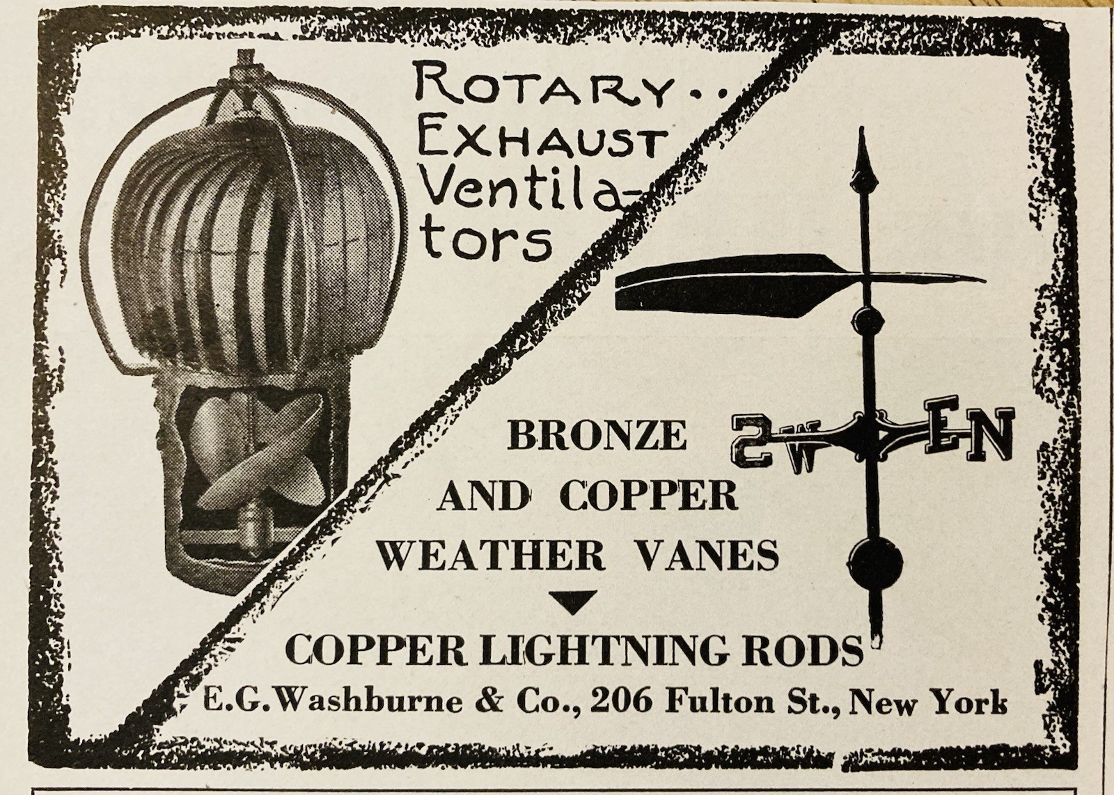 1929 AD.(XH83)~E.G. WASHBURNE CO. FULTON ST. NYC. ROTARY EXHAUST VENTILATORS